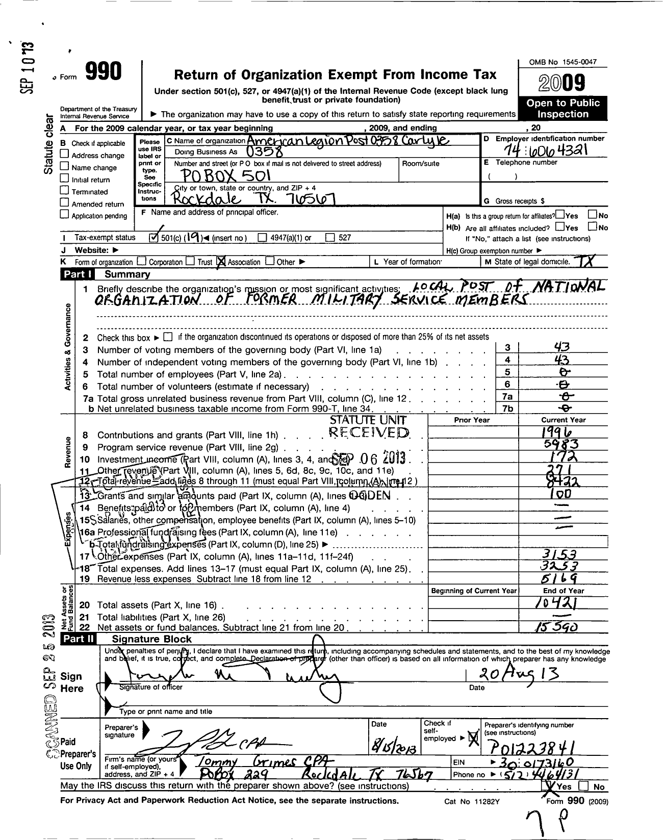 Image of first page of 2009 Form 990O for American Legion