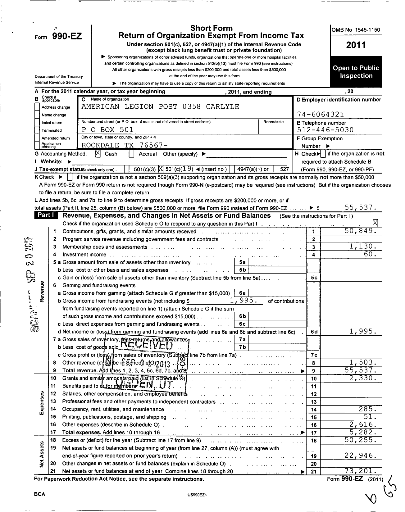 Image of first page of 2011 Form 990EO for American Legion