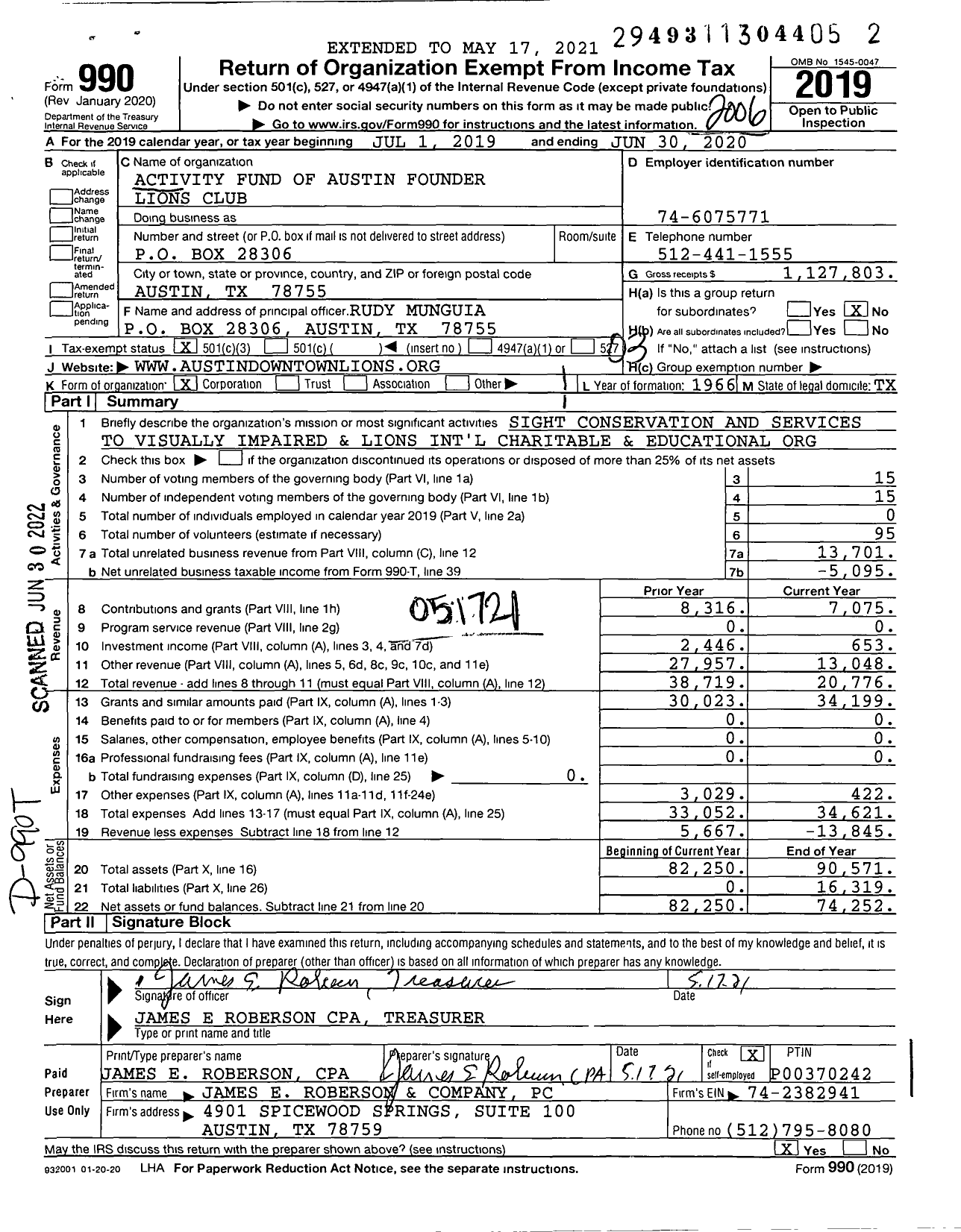 Image of first page of 2019 Form 990 for Activity Fund of Austin Founder Lions Club