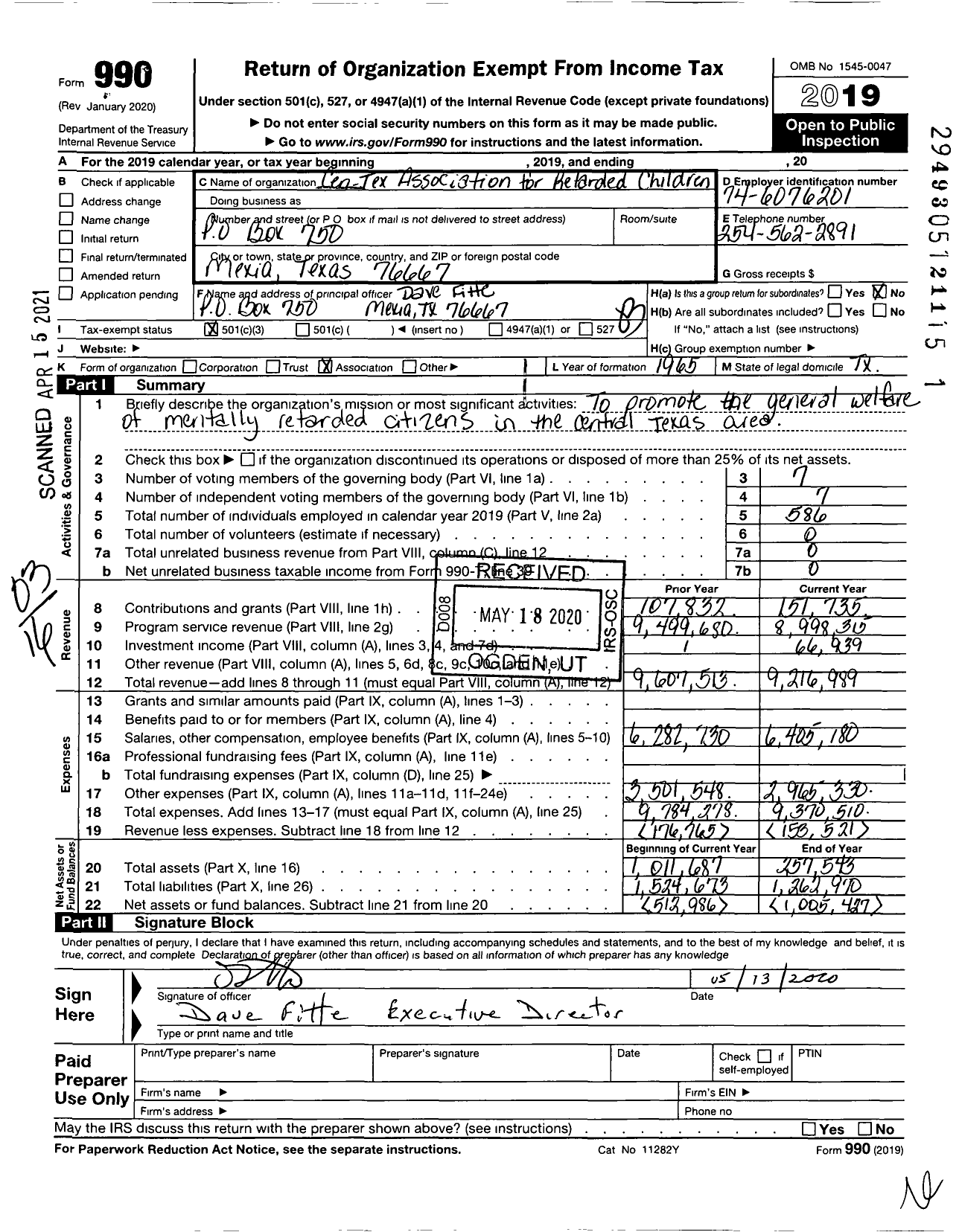 Image of first page of 2019 Form 990 for Cen-Tex Association for Retarded Children