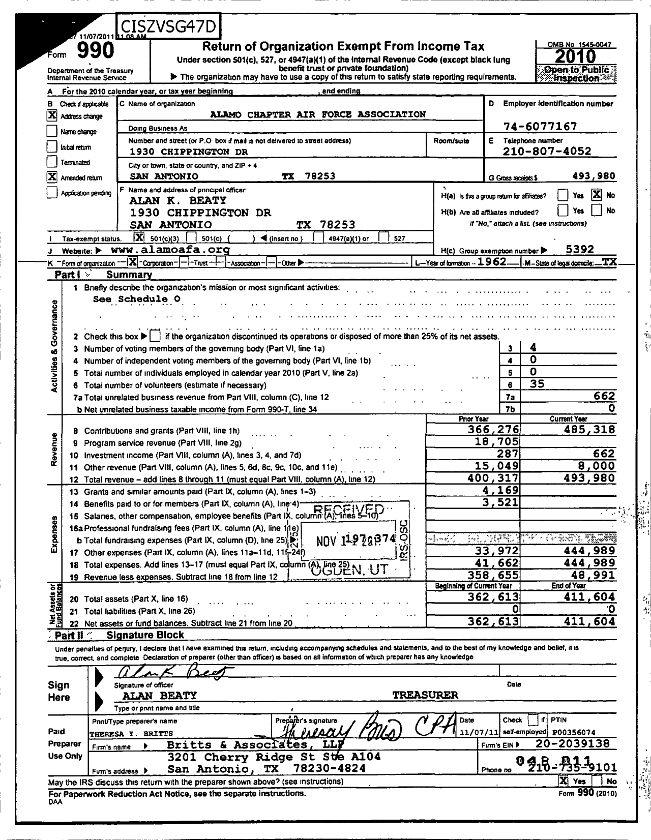 Image of first page of 2010 Form 990R for Air Force Association - 234 Af Alamo Chapter