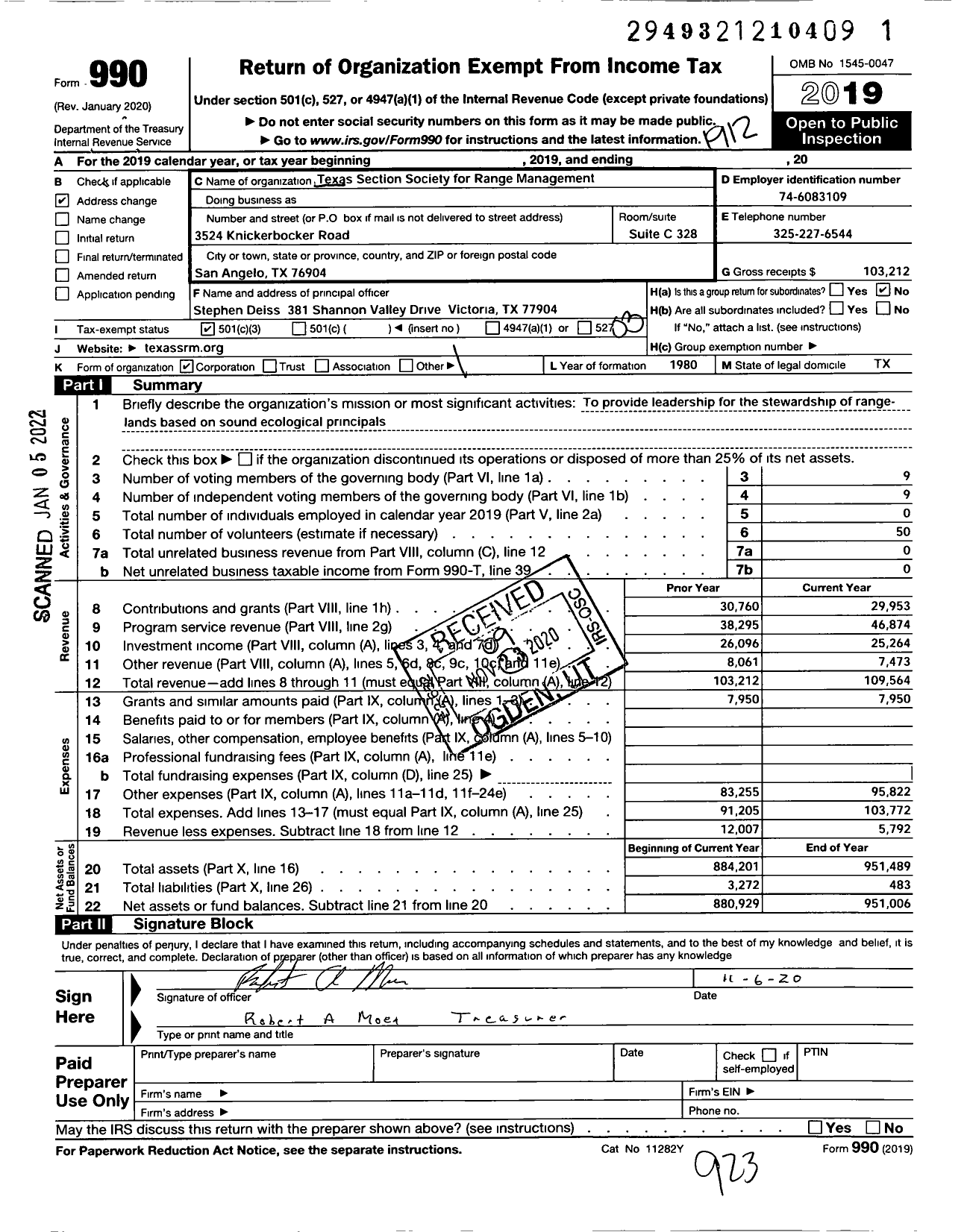 Image of first page of 2019 Form 990 for Texas Section Society for Range Management