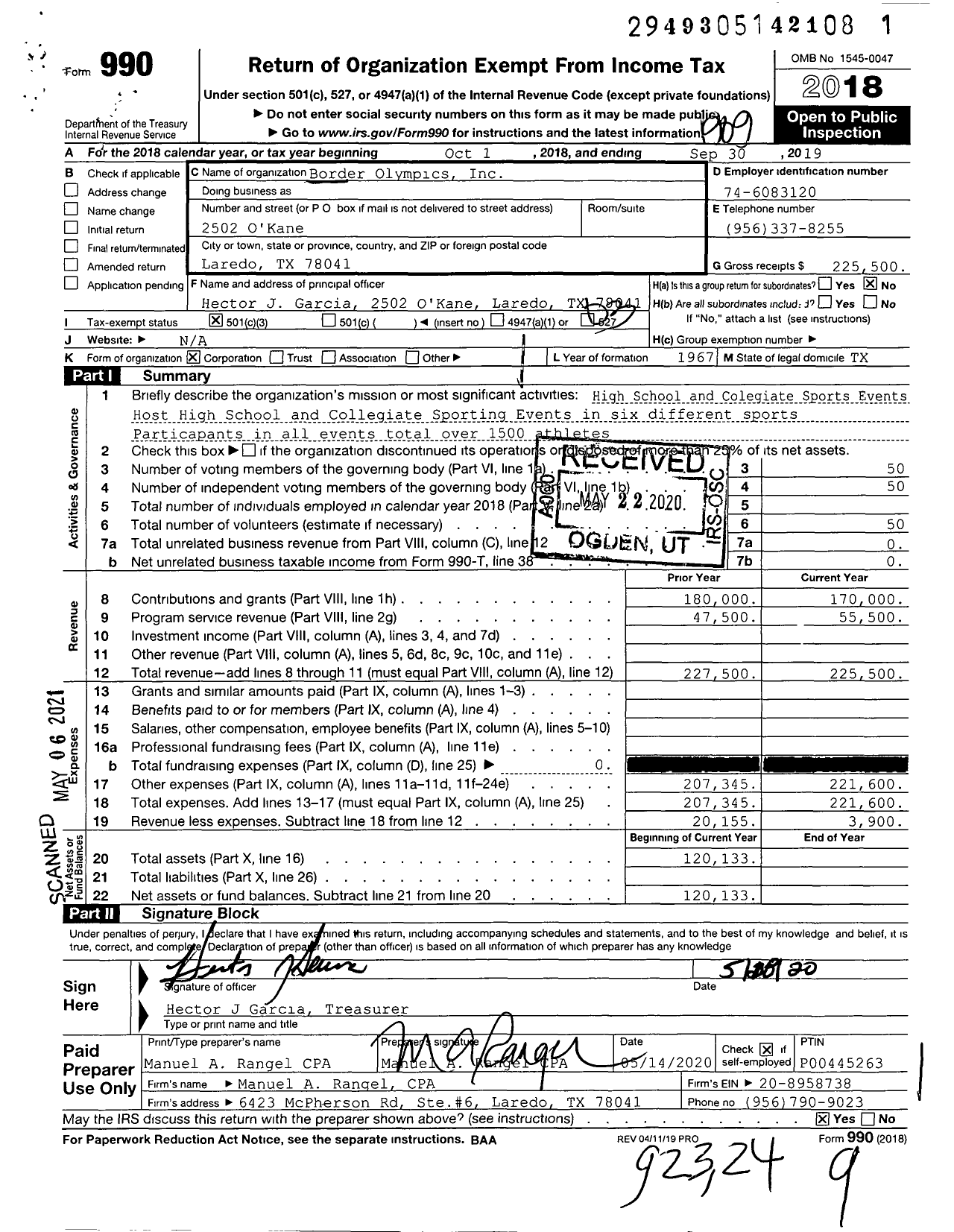 Image of first page of 2018 Form 990 for Border Olympics