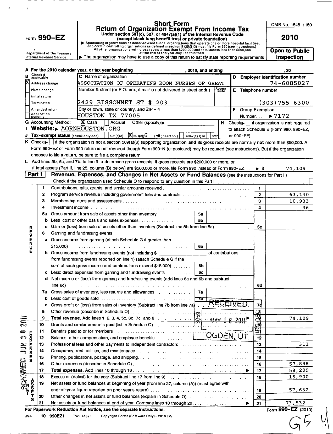 Image of first page of 2010 Form 990EO for Association of Operating Room Nurses - 4407 Greater Houston