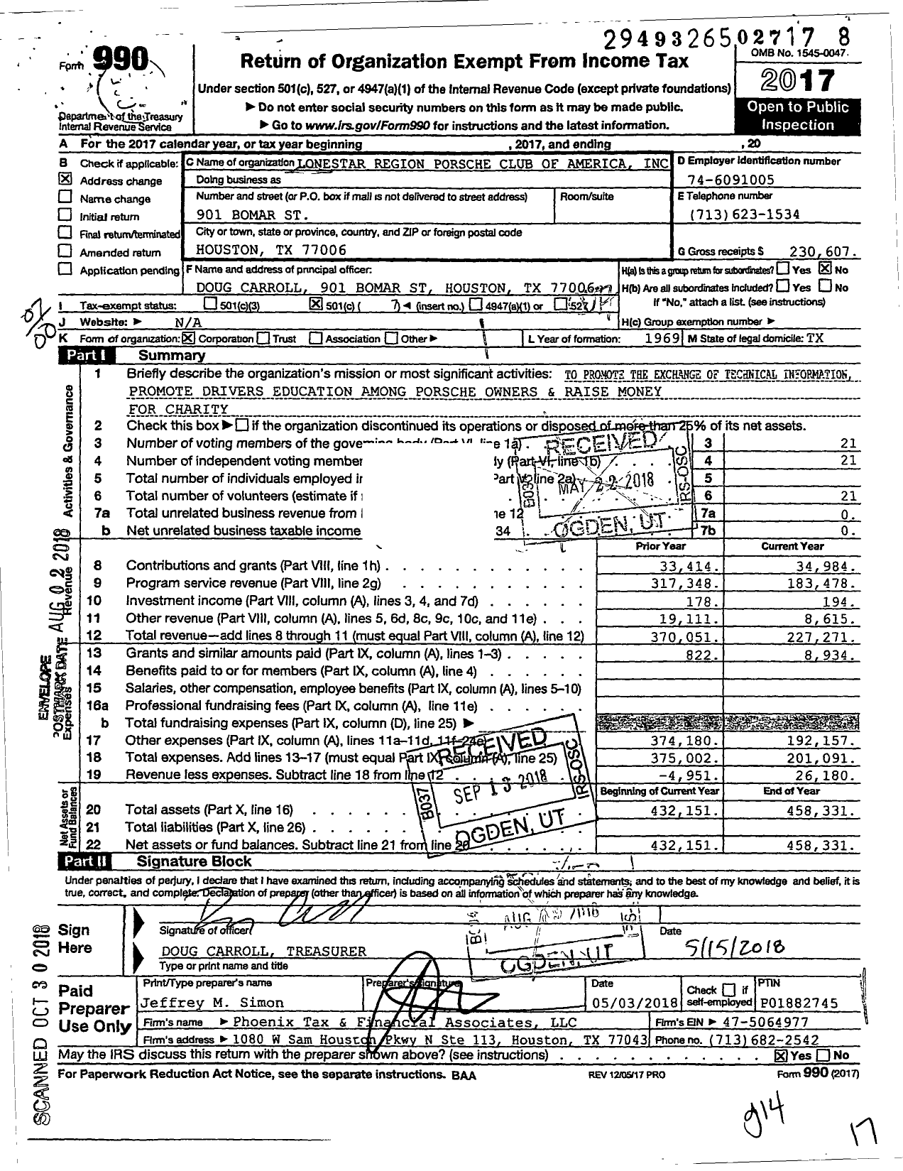 Image of first page of 2017 Form 990O for Lonestar Region Porsche Club of America