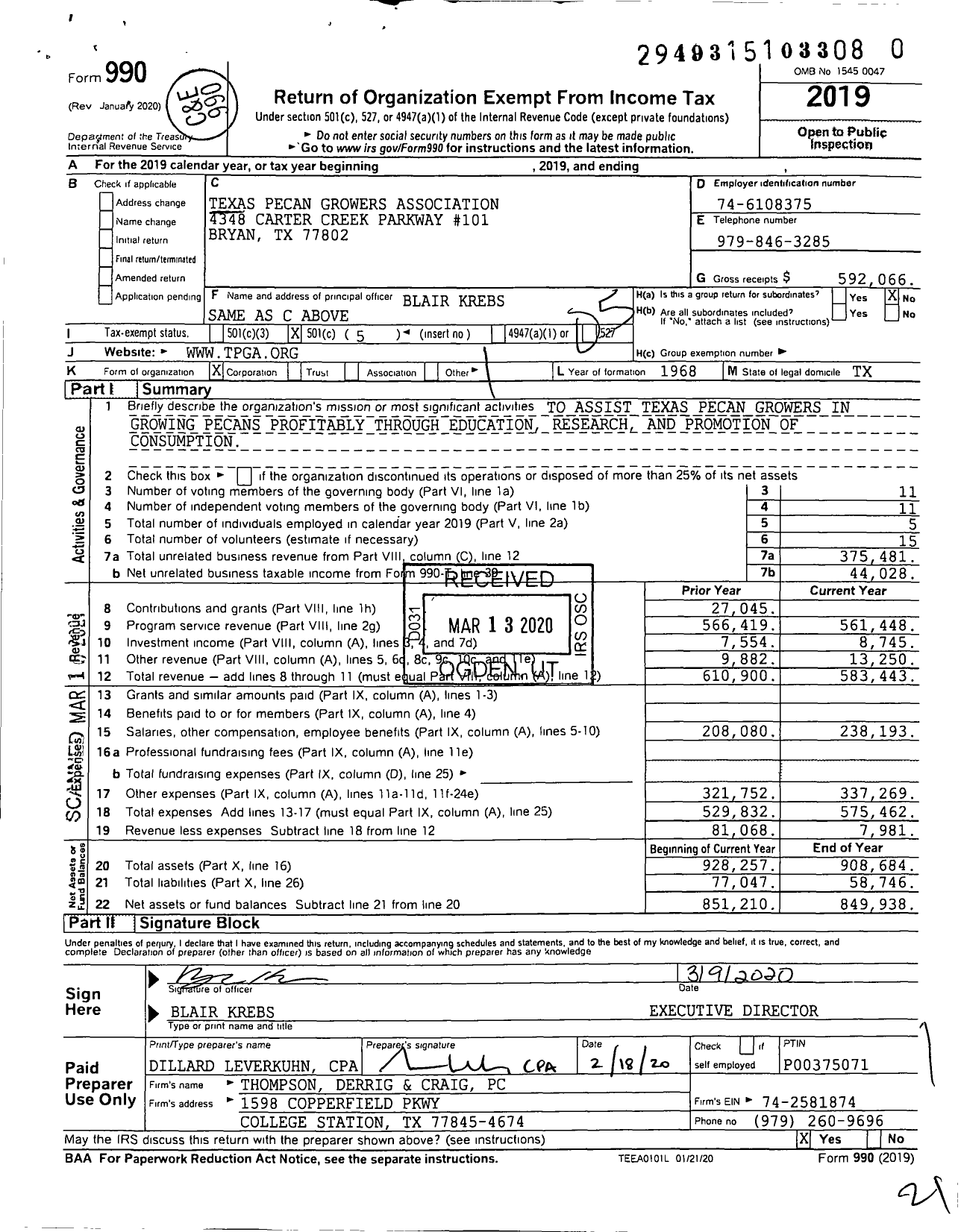 Image of first page of 2019 Form 990O for Texas Pecan Growers Association