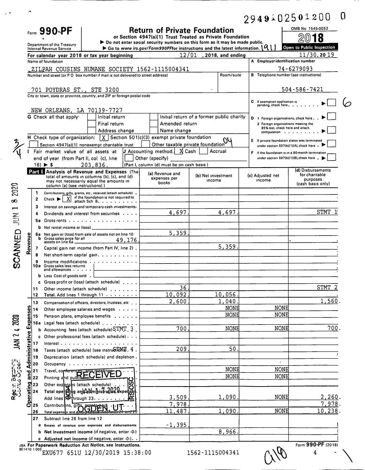 Image of first page of 2018 Form 990PR for Zilpah Cousins Humane Society 1554-1115004341