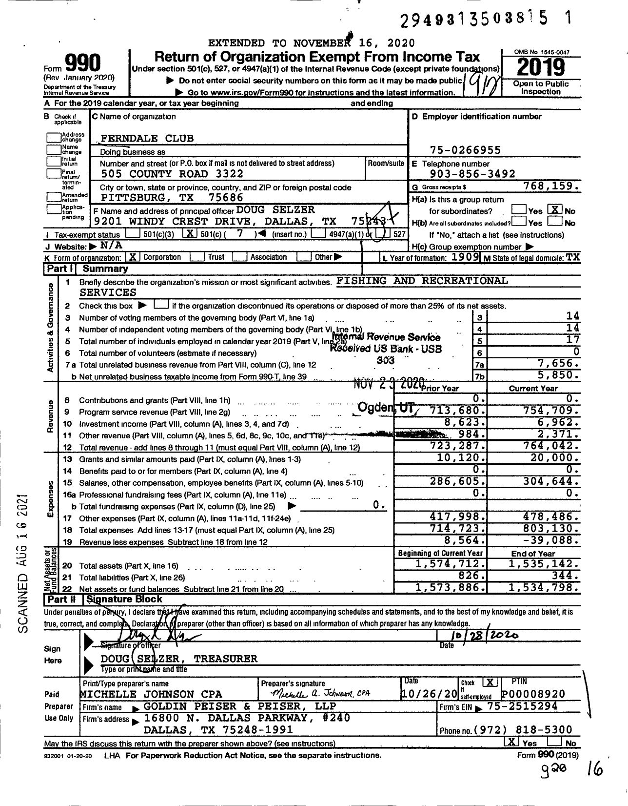 Image of first page of 2019 Form 990O for Ferndale Club