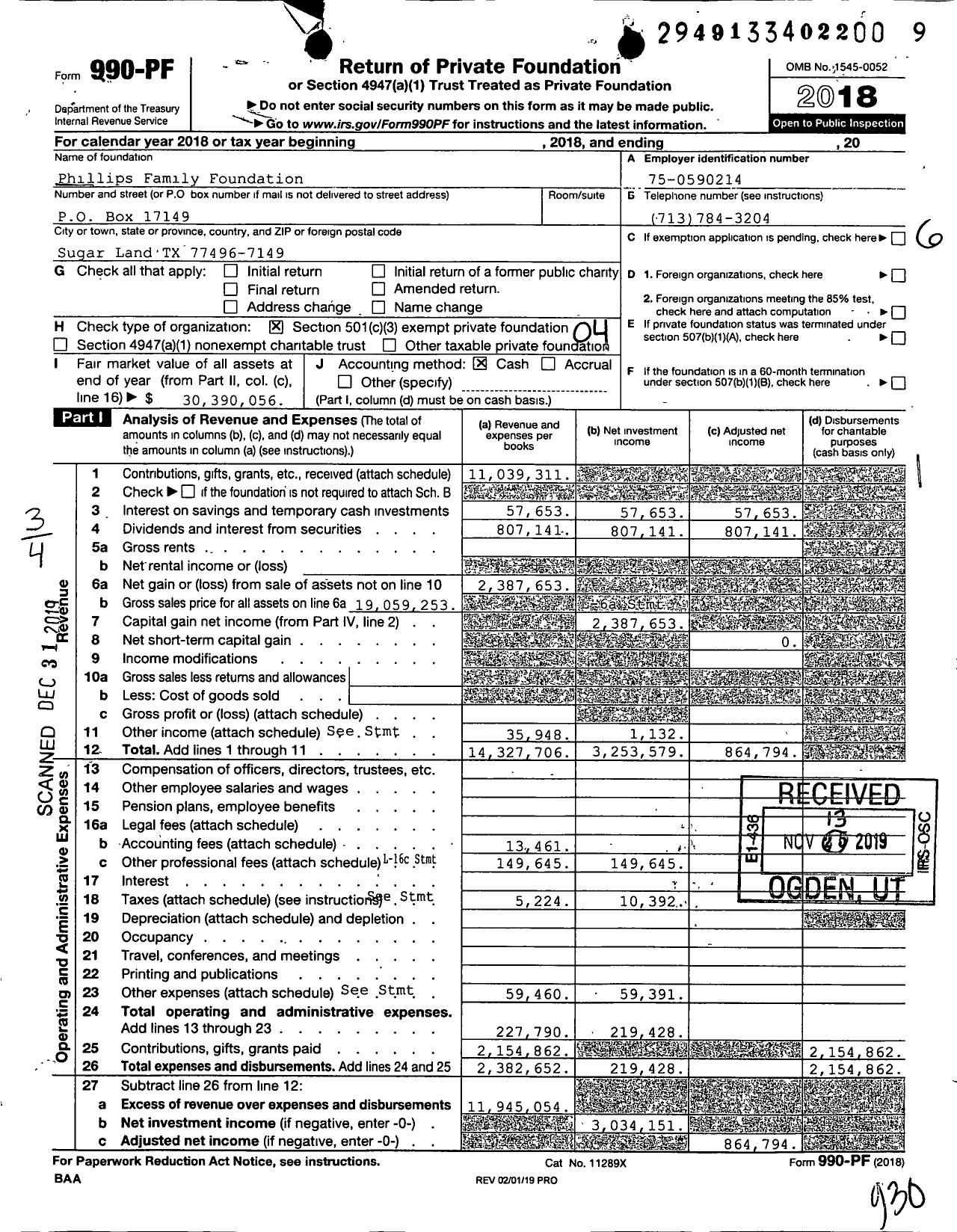 Image of first page of 2018 Form 990PF for Phillips Family Foundation