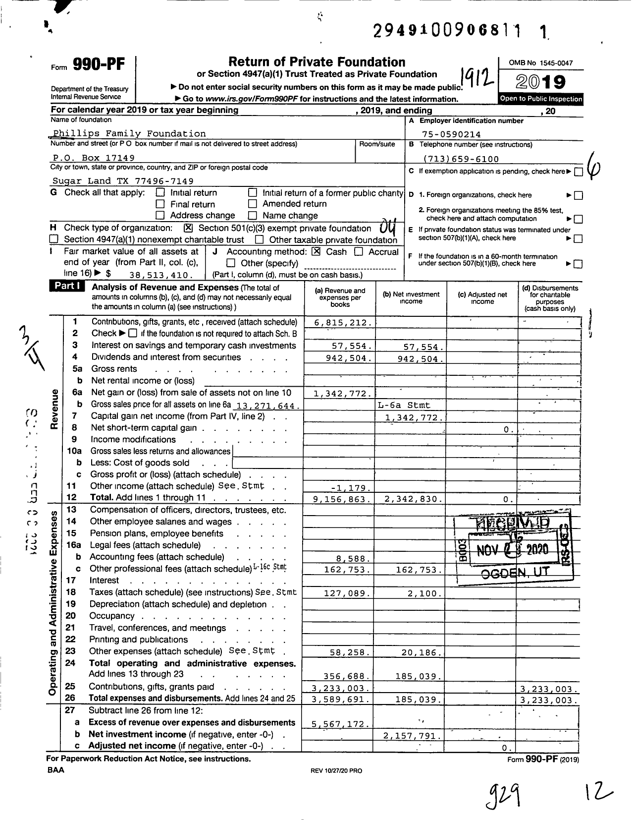 Image of first page of 2019 Form 990PF for Phillips Family Foundation