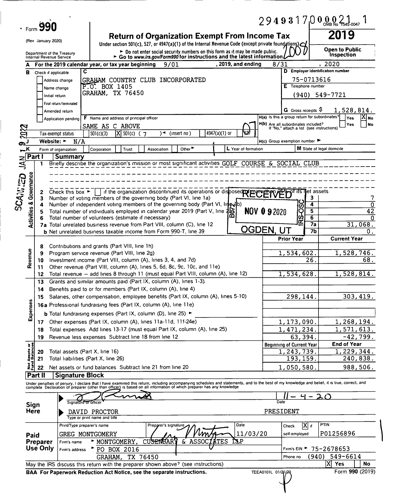 Image of first page of 2019 Form 990O for Graham Country Club Incorporated