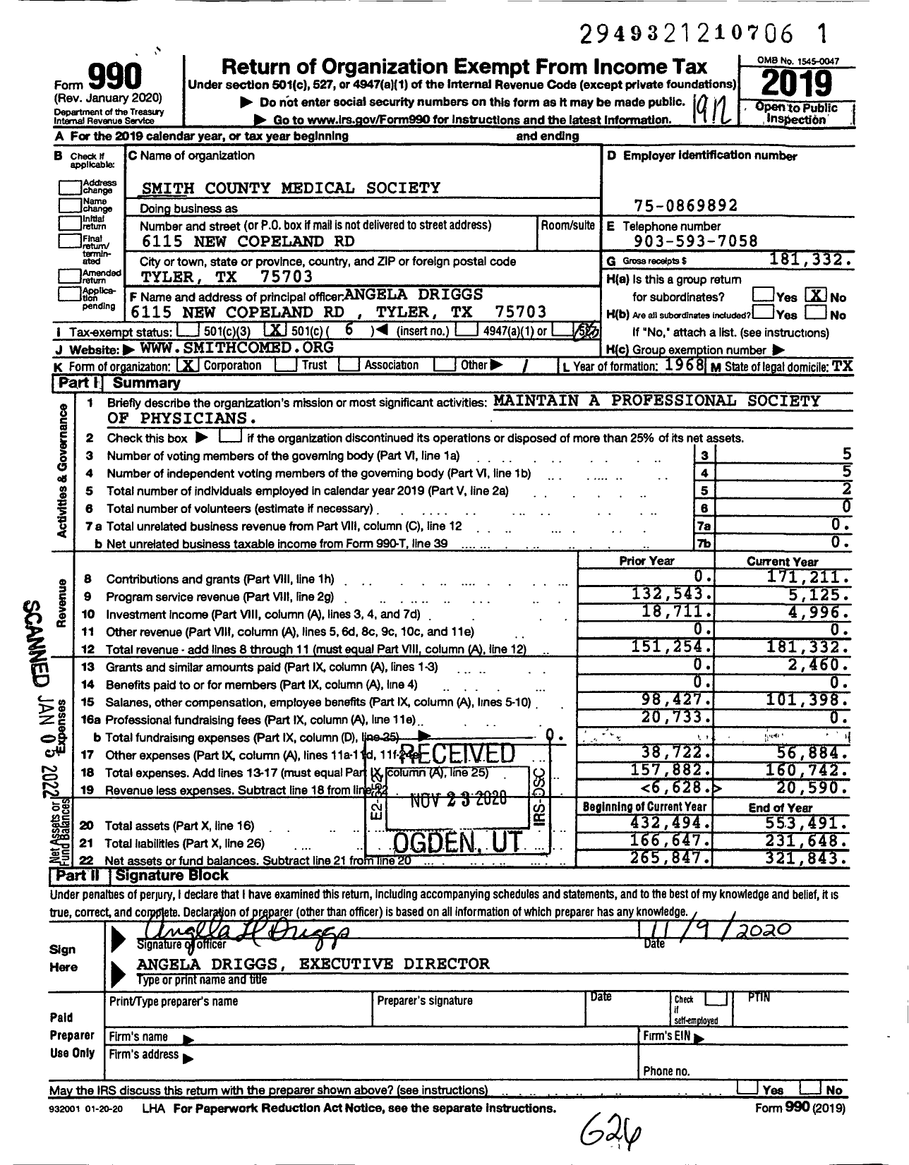 Image of first page of 2019 Form 990O for Smith County Medical Society