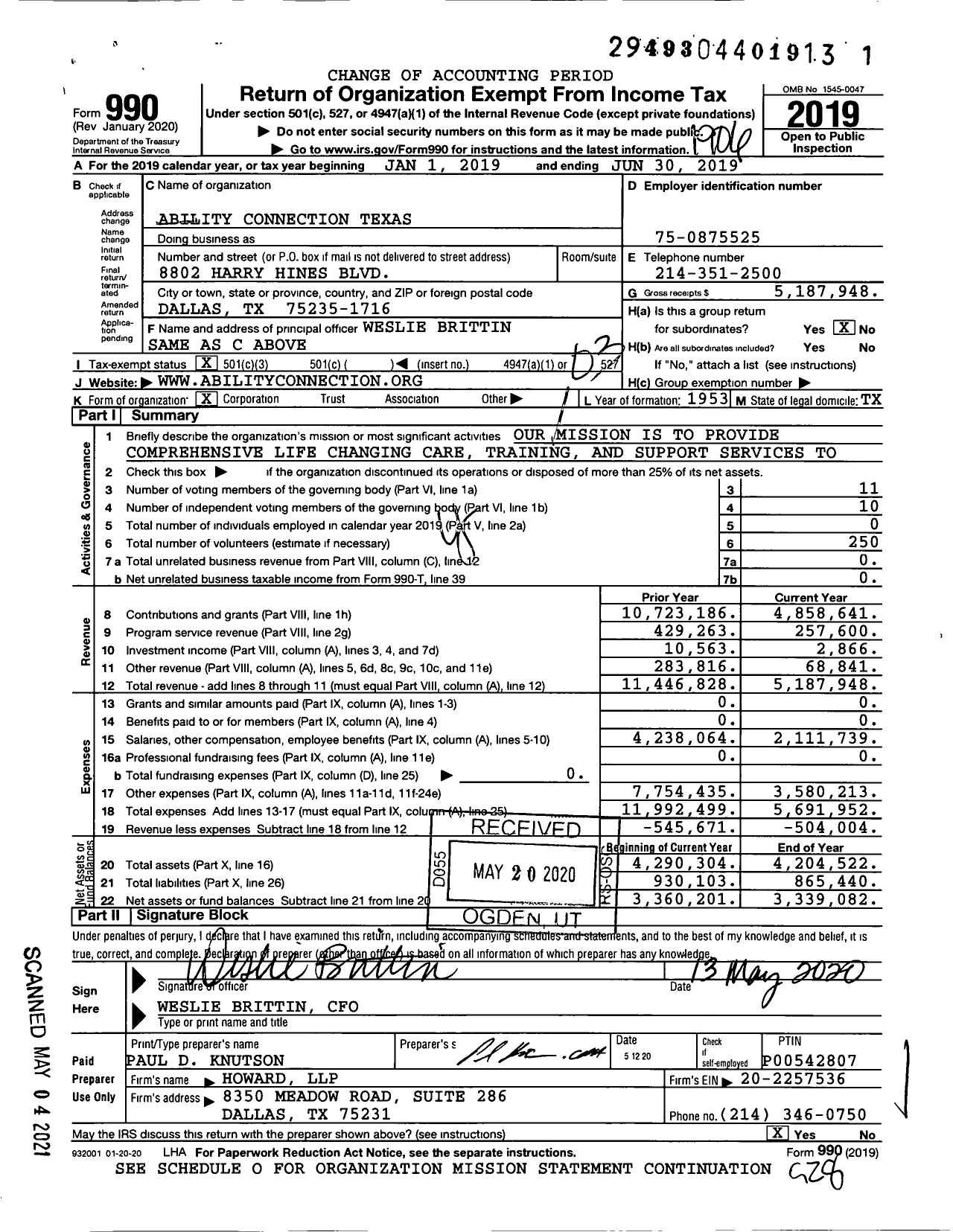 Image of first page of 2018 Form 990 for Ability Connection Texas (ACT)