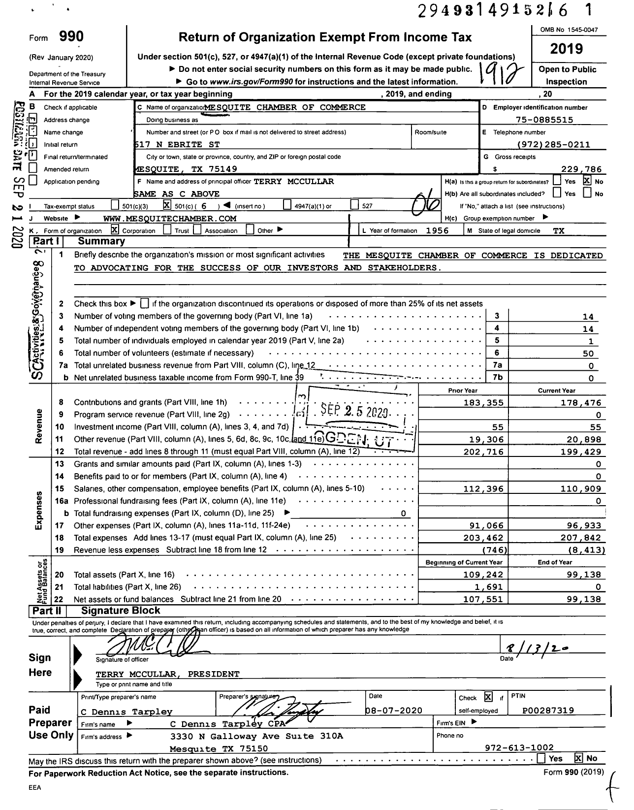 Image of first page of 2019 Form 990O for Mesquite Chamber of Commerce