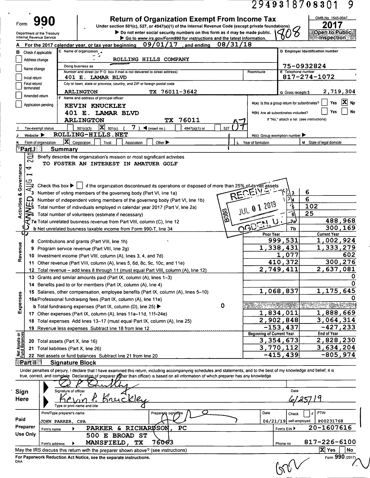 Image of first page of 2017 Form 990O for Rolling Hills Company