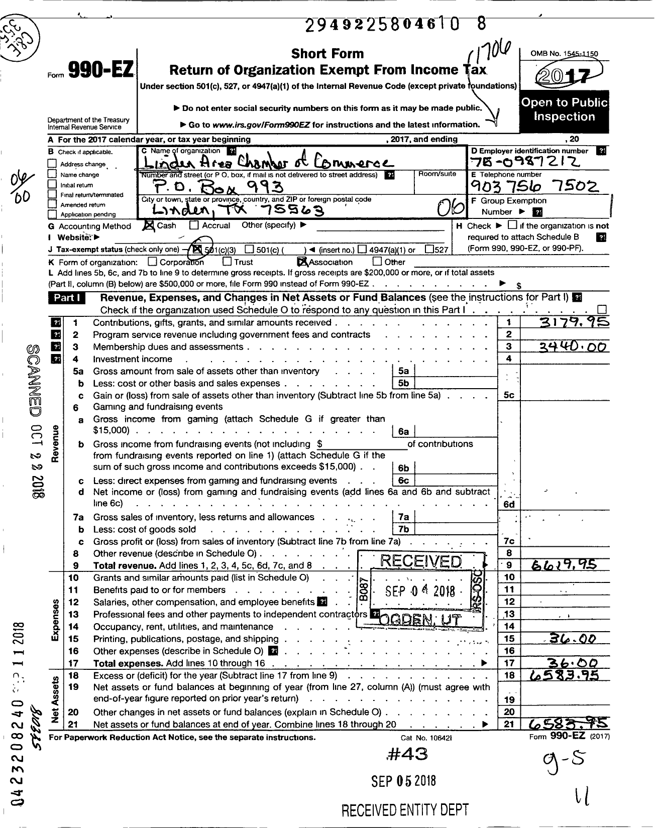 Image of first page of 2016 Form 990EO for Linden Chamber of Commerce