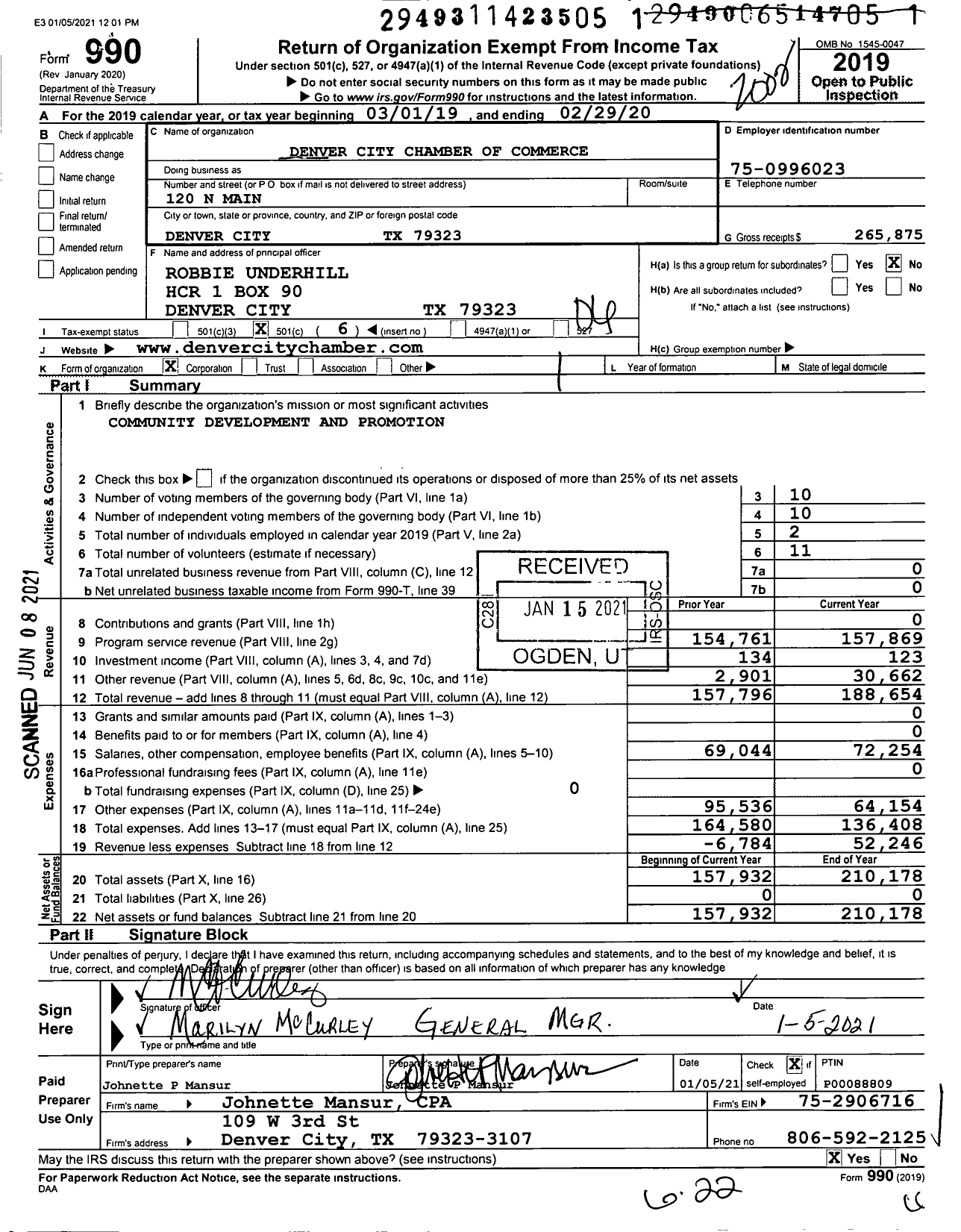 Image of first page of 2019 Form 990O for Denver City Chamber of Commerce