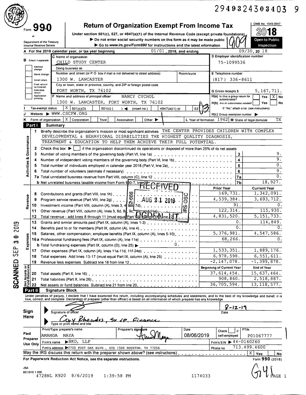 Image of first page of 2017 Form 990 for Child Study Center