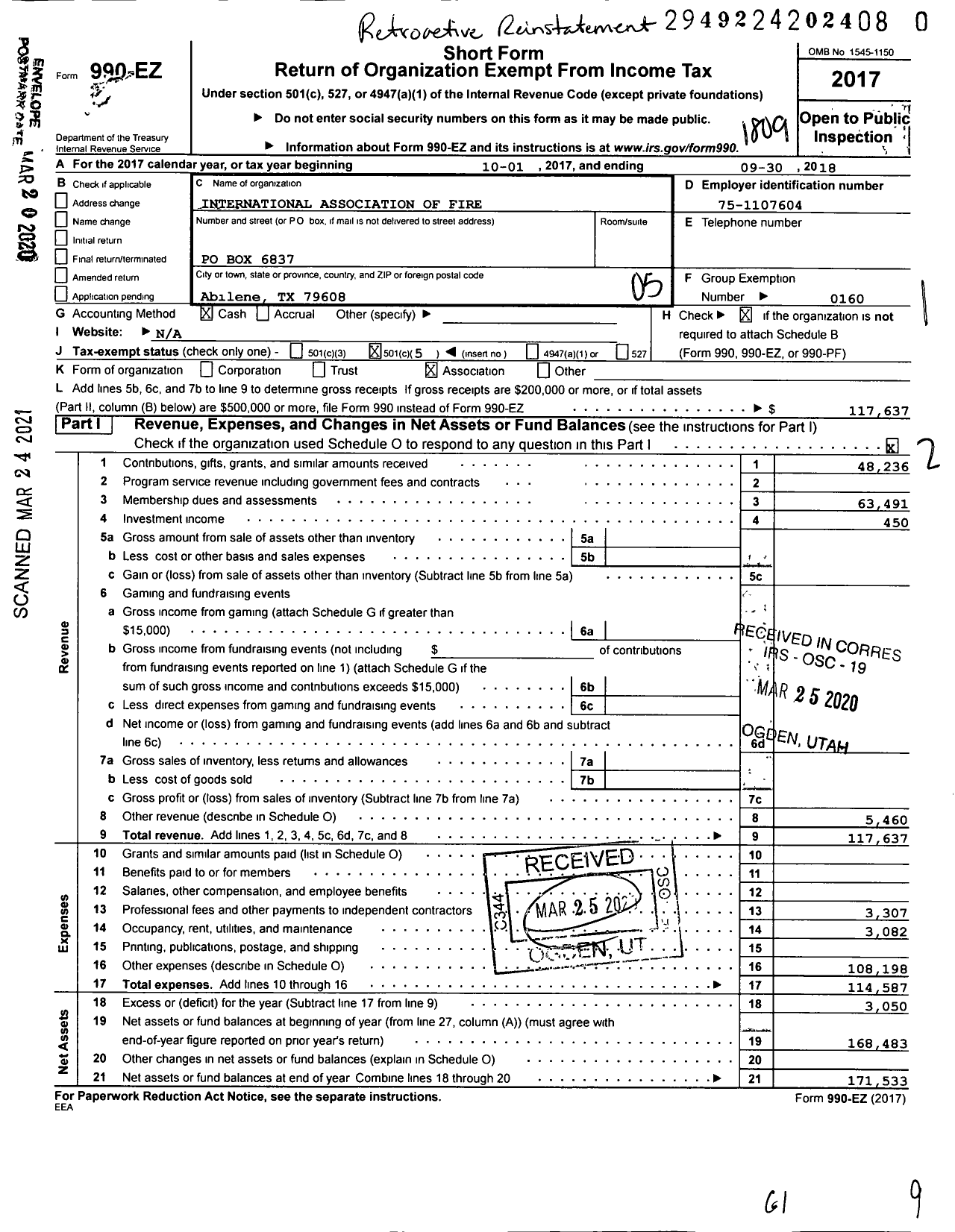 Image of first page of 2017 Form 990EO for International Association of Fire