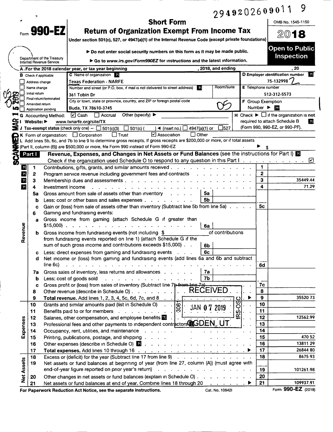 Image of first page of 2018 Form 990EO for National Active and Retired Federal Employees Association