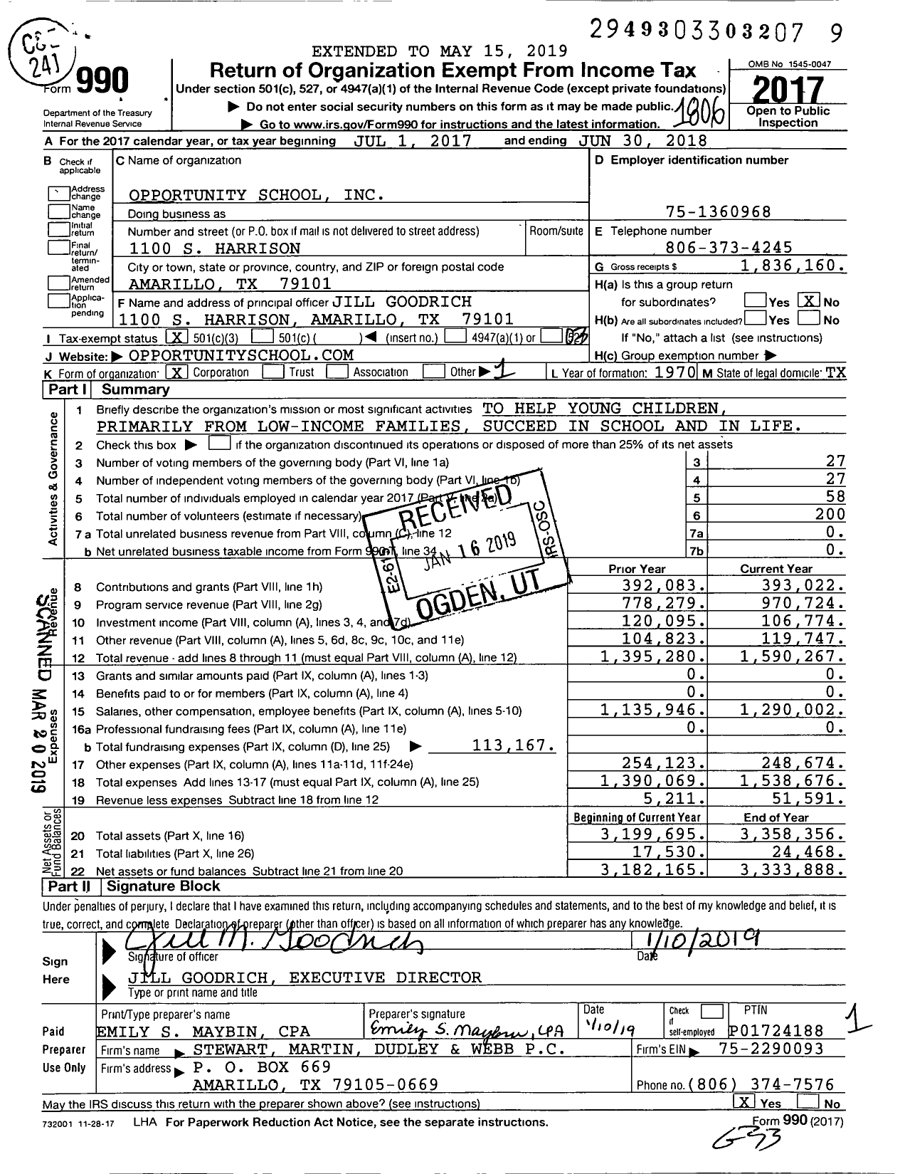 Image of first page of 2017 Form 990 for Opportunity School