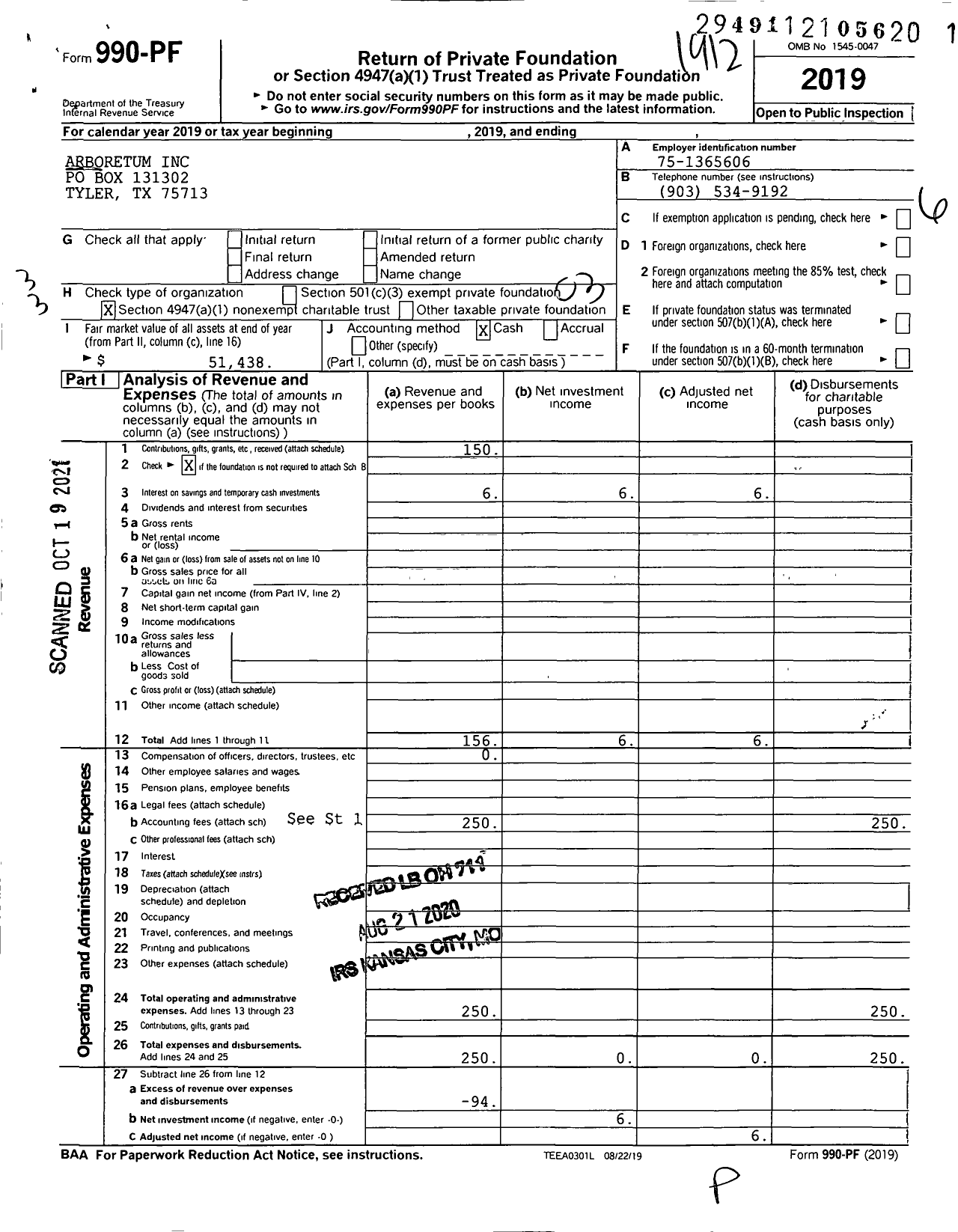 Image of first page of 2019 Form 990PF for Arboretum