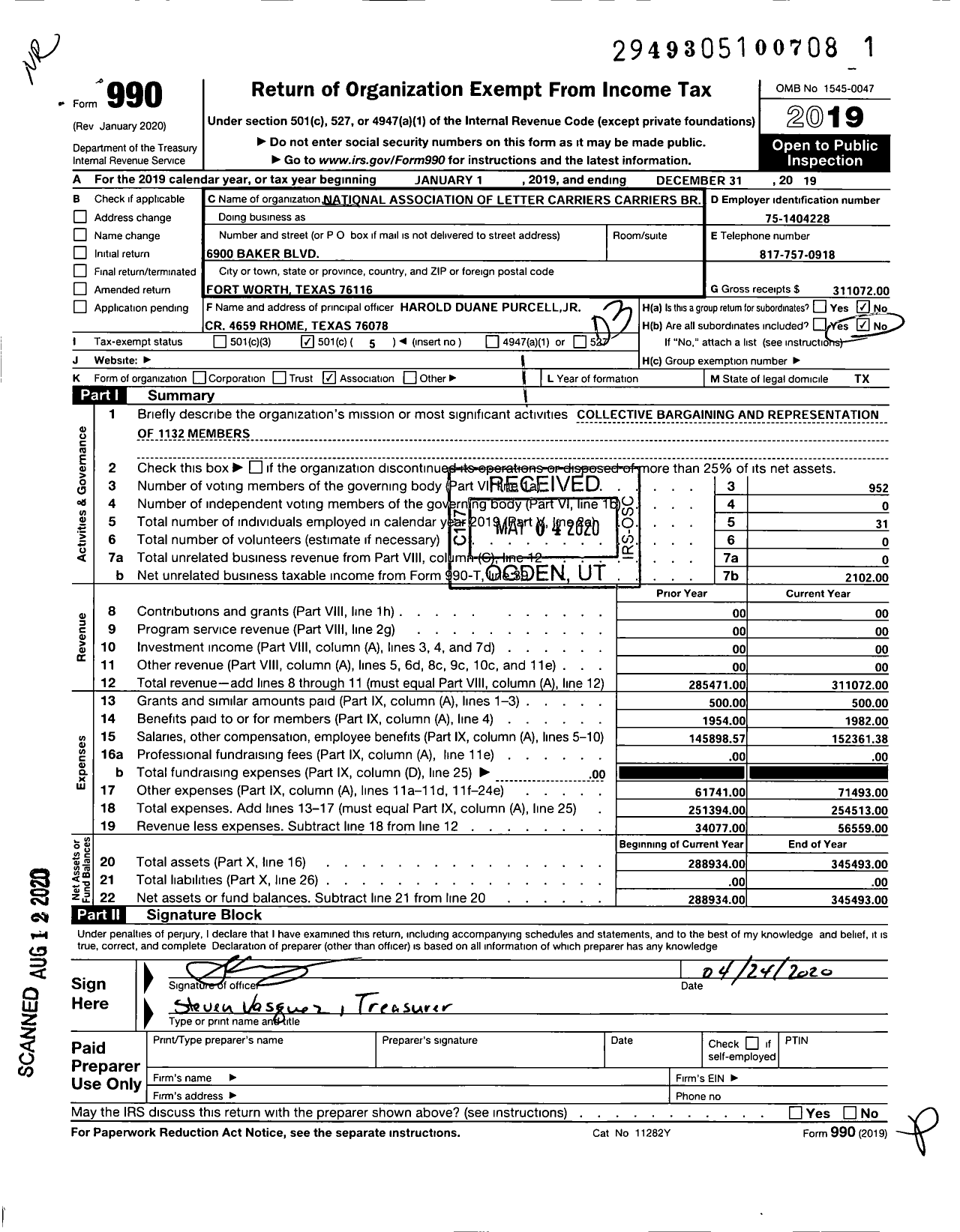 Image of first page of 2019 Form 990 for National Association of Letter Carriers - 226 Fort Worth Texas