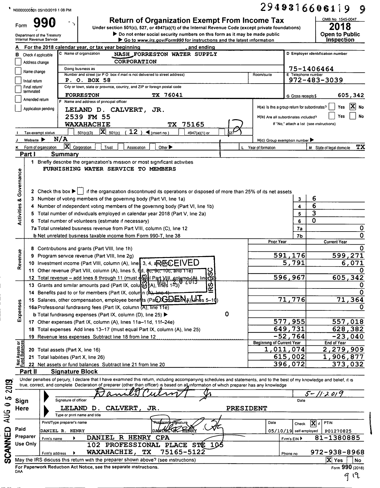 Image of first page of 2018 Form 990O for Nash Forreston Water Supply Corporation