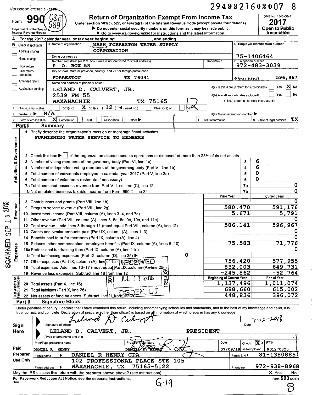 Image of first page of 2017 Form 990O for Nash Forreston Water Supply Corporation