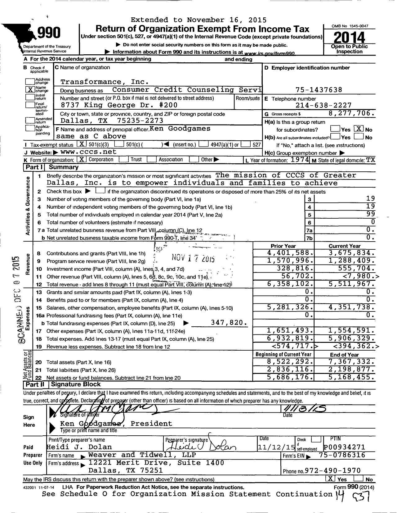Image of first page of 2014 Form 990 for Transformance