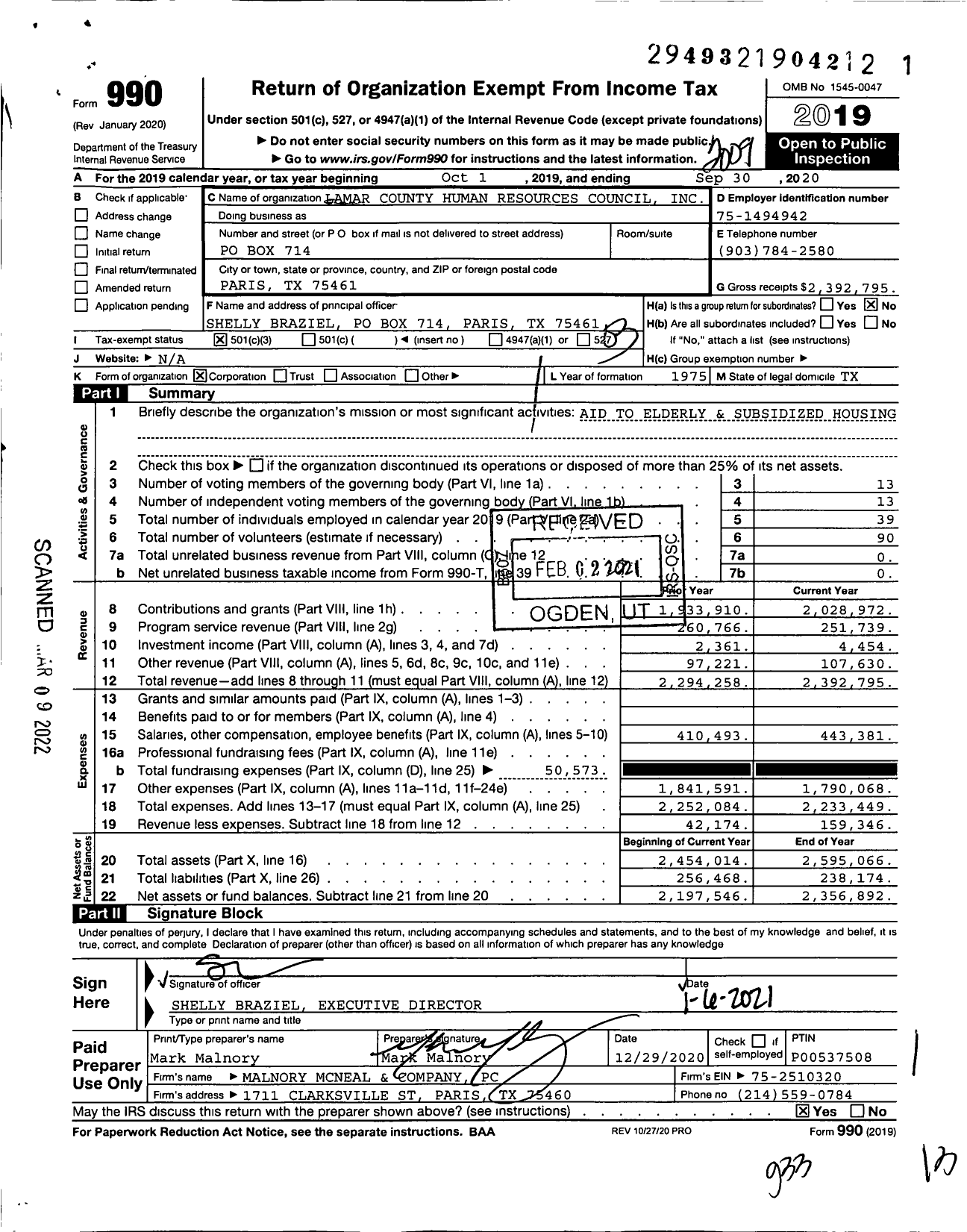 Image of first page of 2019 Form 990 for Human Resources Council