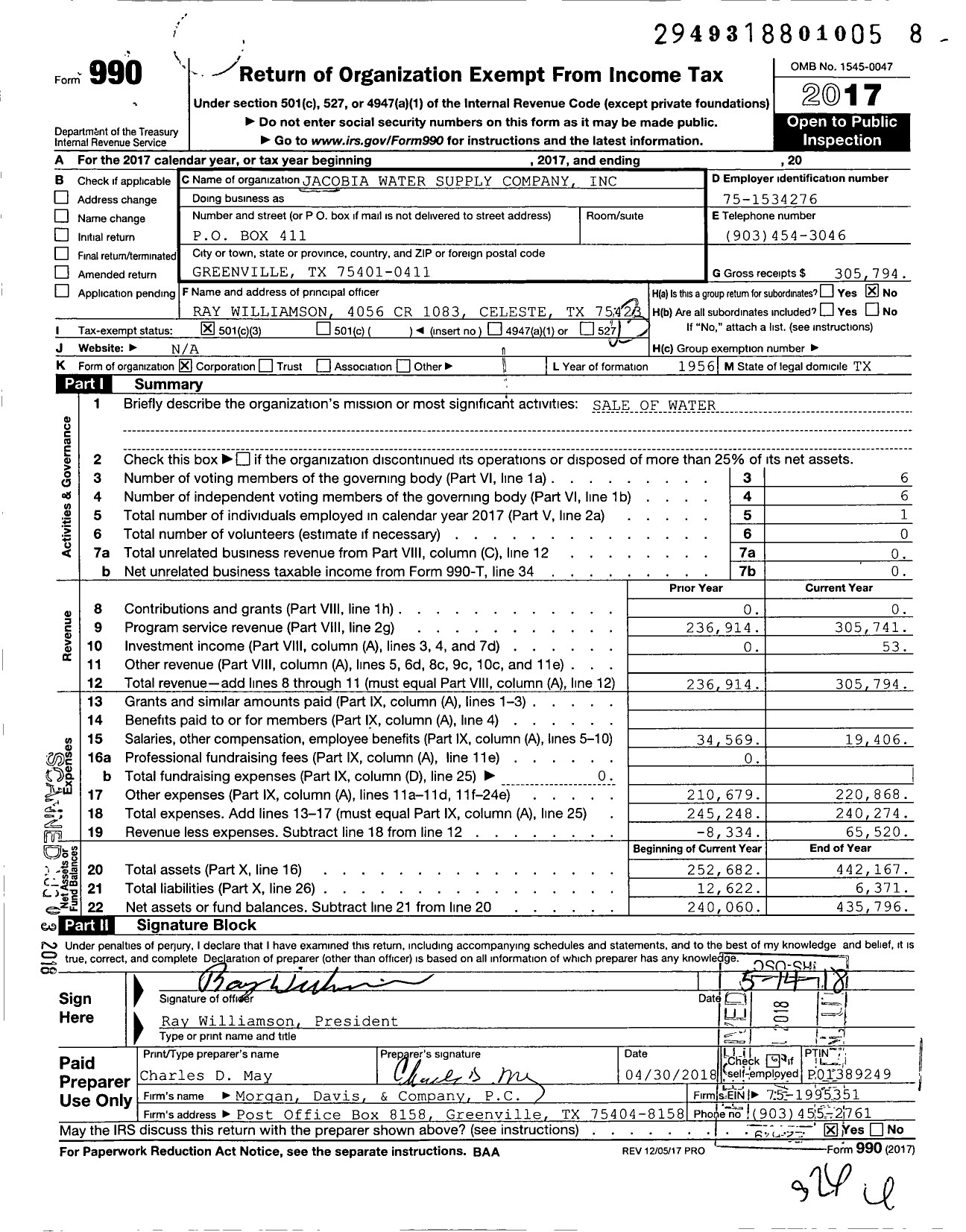 Image of first page of 2017 Form 990 for Jacobia Water Supply Corporation