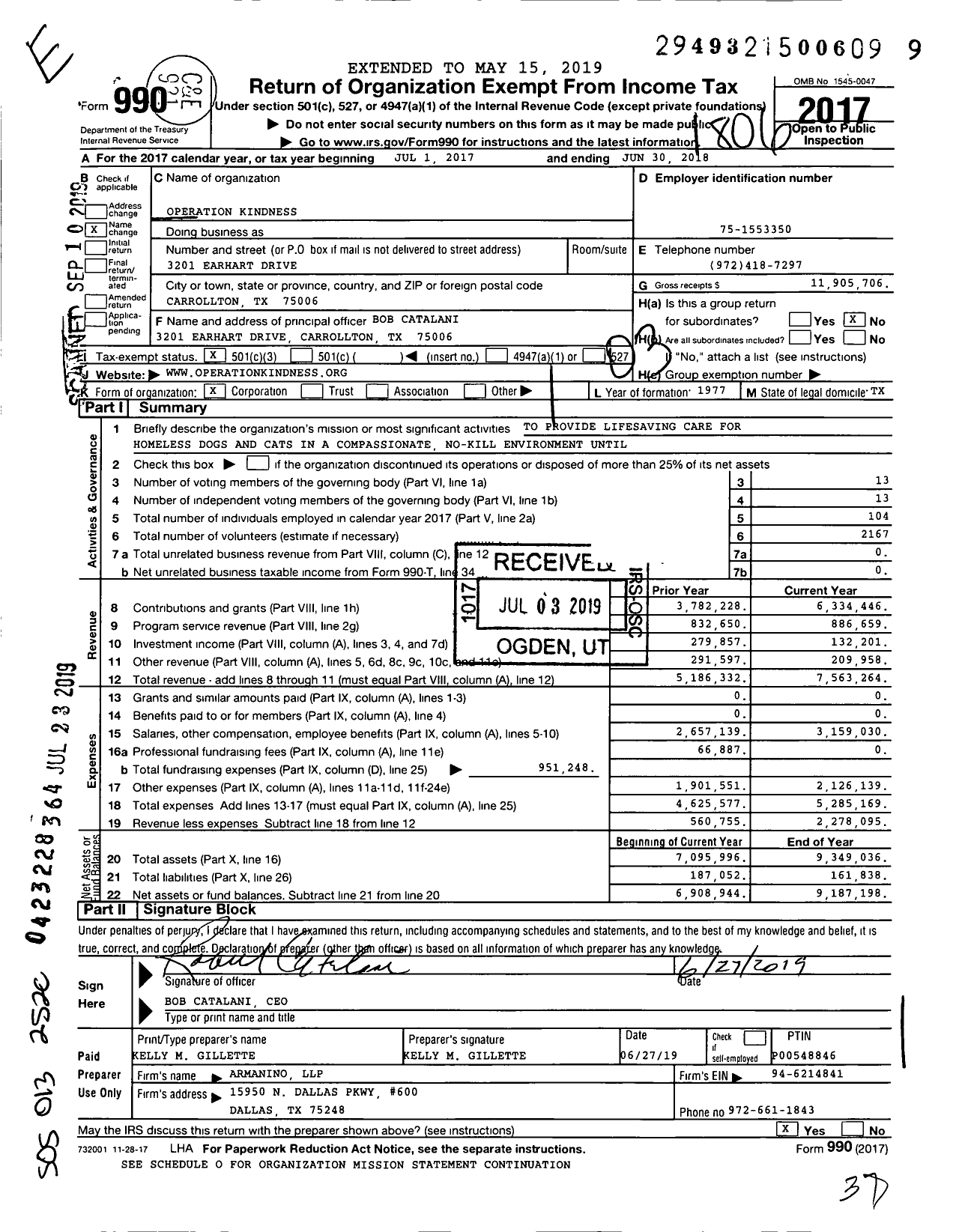 Image of first page of 2017 Form 990 for Operation Kindness