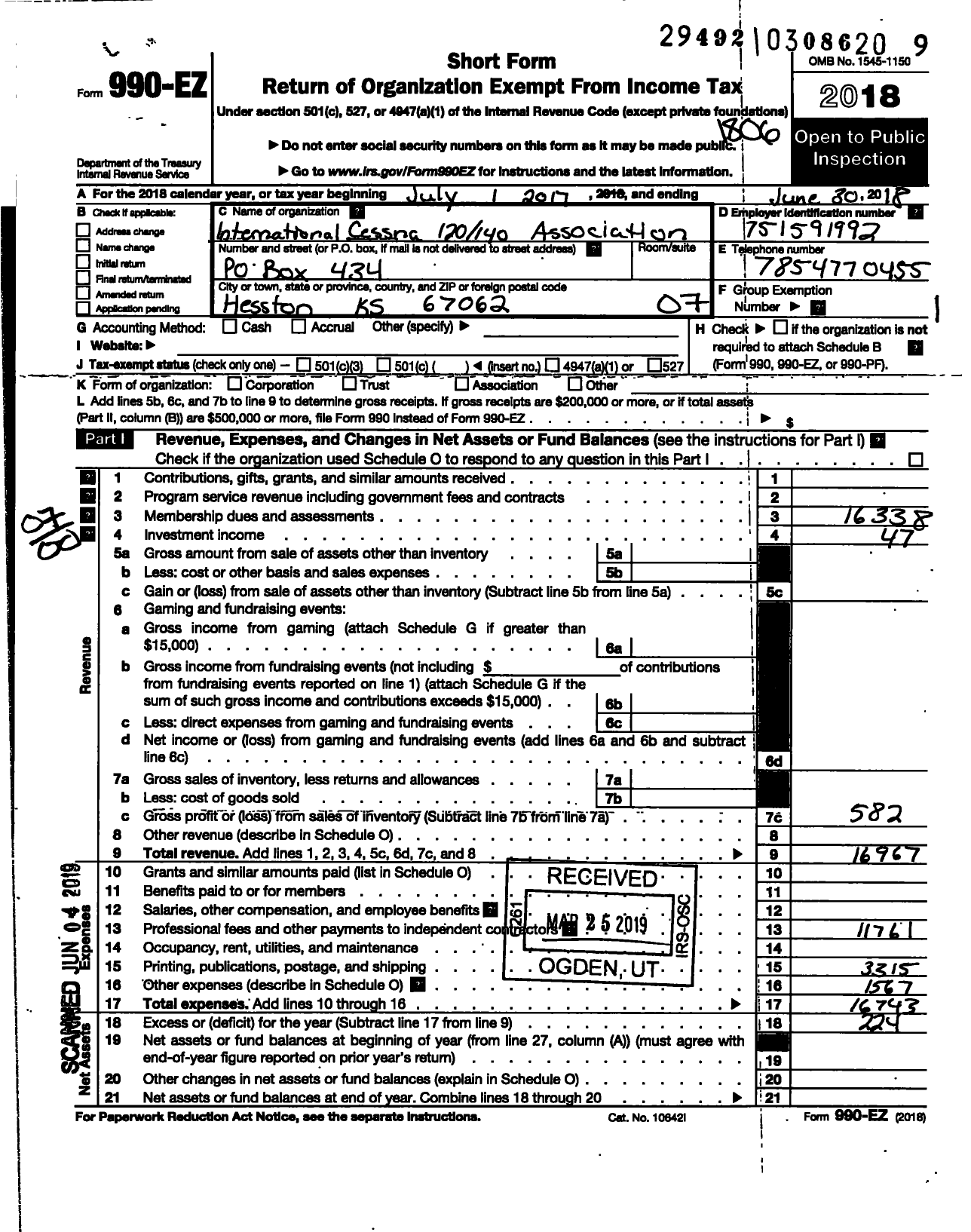 Image of first page of 2017 Form 990EO for Cessna 120-140 Association