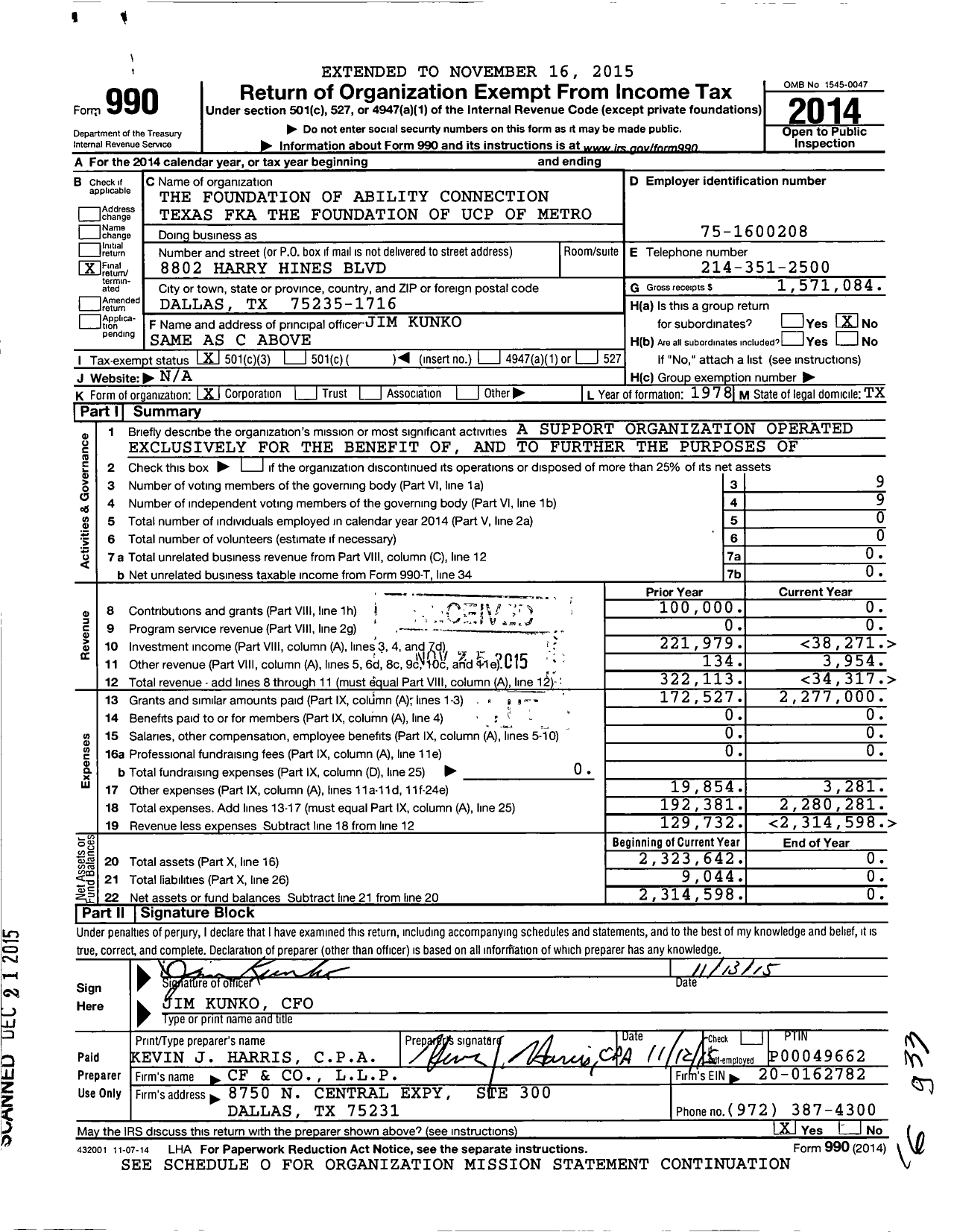 Image of first page of 2014 Form 990 for Foundation of Ability Connection Texas