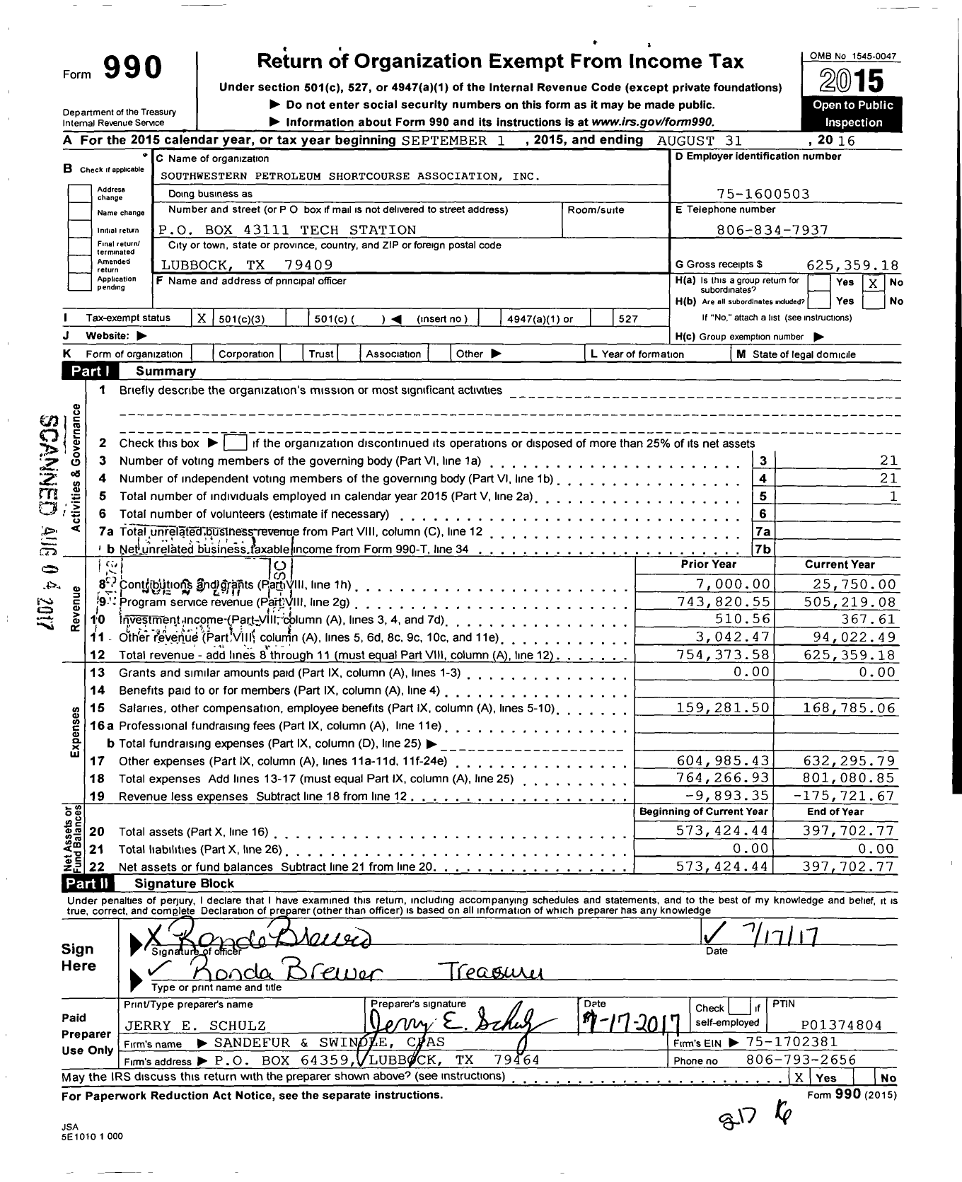 Image of first page of 2015 Form 990 for Southwestern Petroleum Shortcourse Association