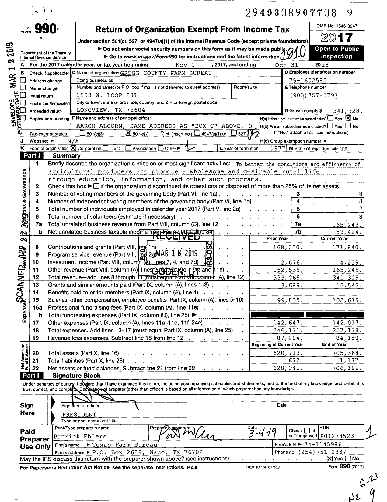 Image of first page of 2017 Form 990O for Gregg County Farm Bureau