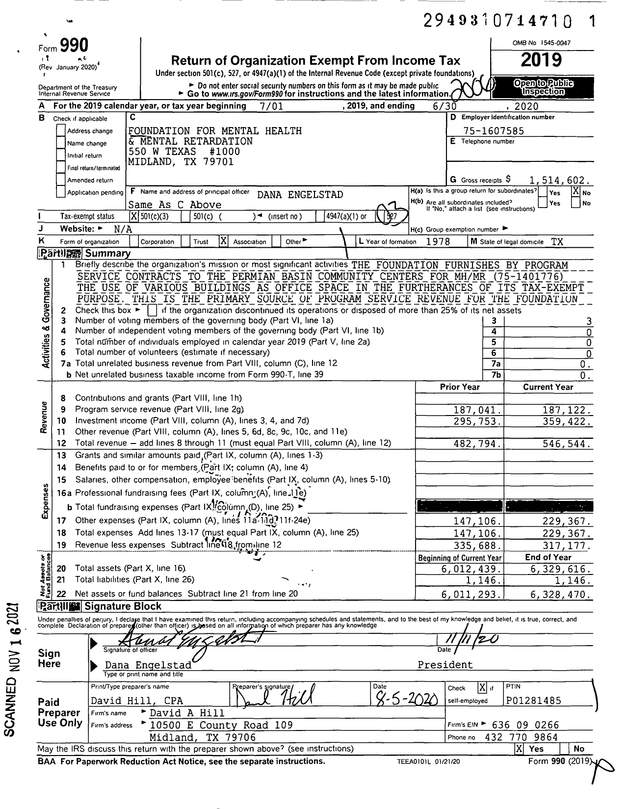 Image of first page of 2019 Form 990 for Foundation for Mental Health and Mental Retardation