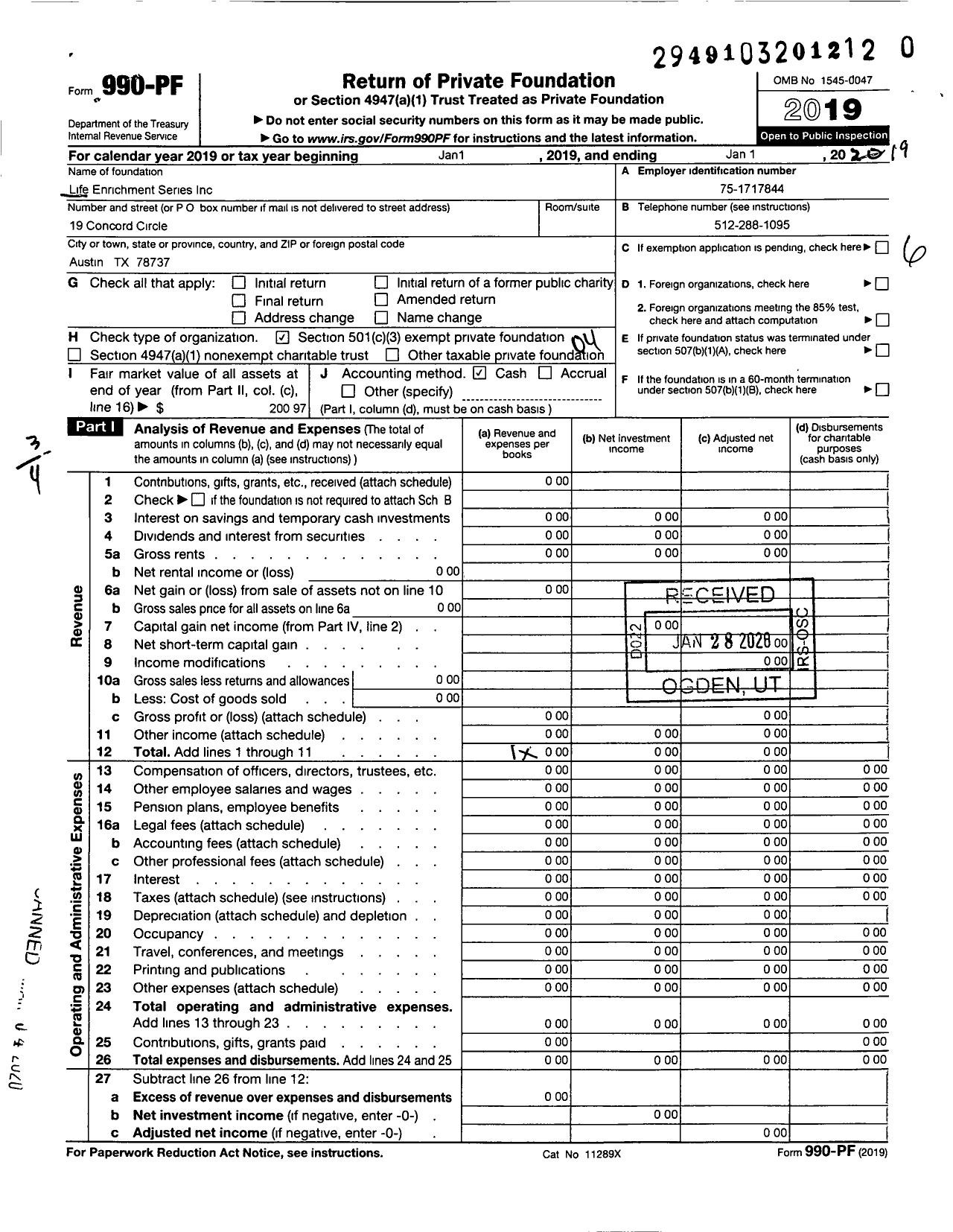 Image of first page of 2018 Form 990PR for Life Enrichment Series