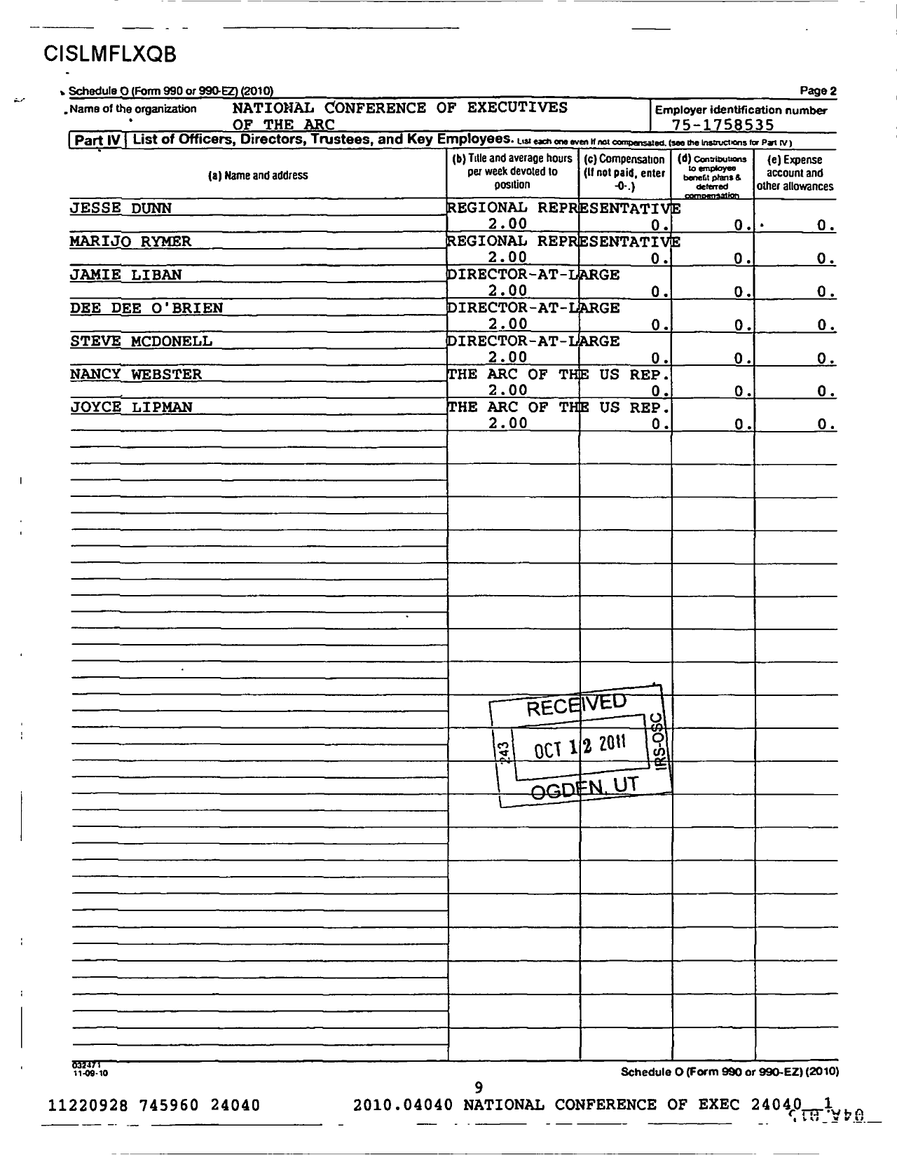 Image of first page of 2010 Form 990ER for National Conference of Excutives of Associations for Retarded Citizens