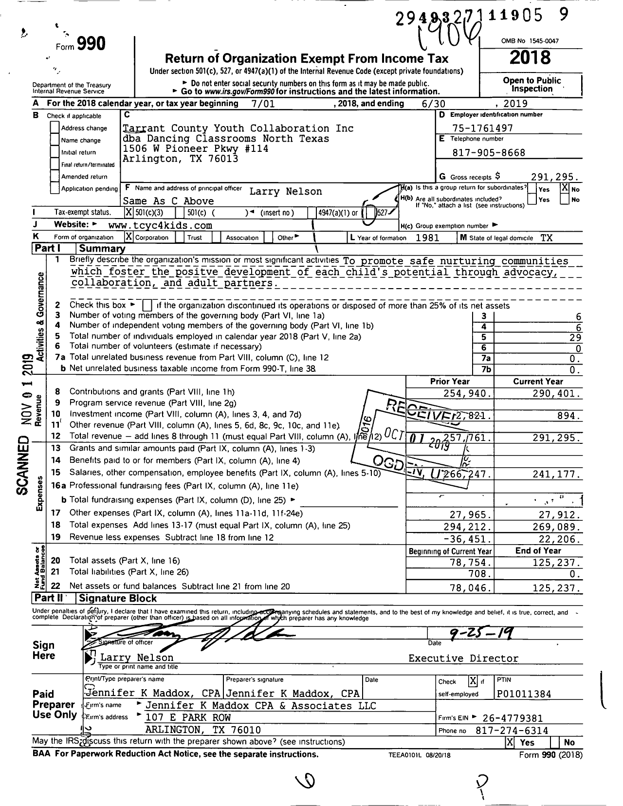 Image of first page of 2018 Form 990 for Dancing Classrooms North Texas