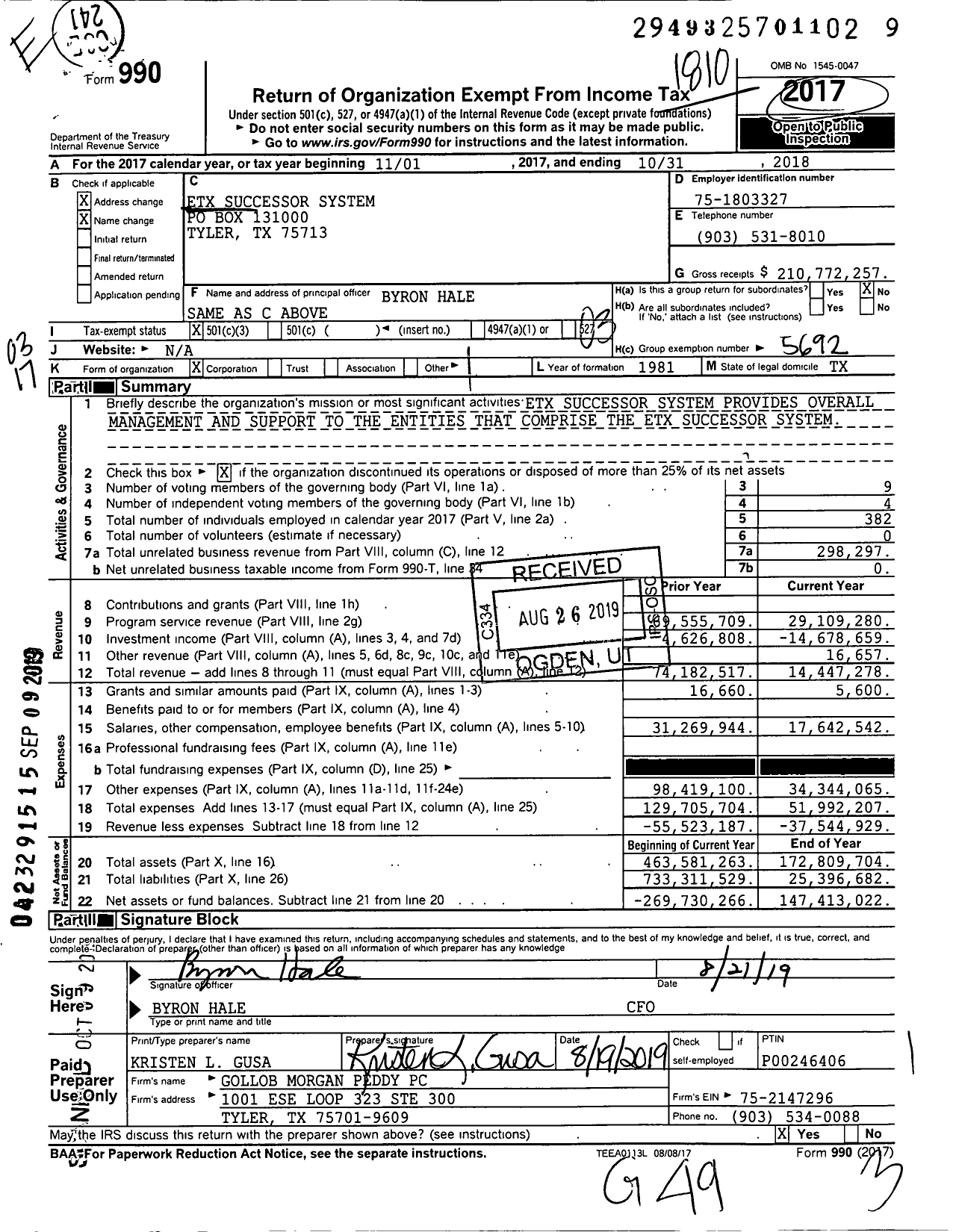 Image of first page of 2017 Form 990 for ETX Successor System (ETMC)