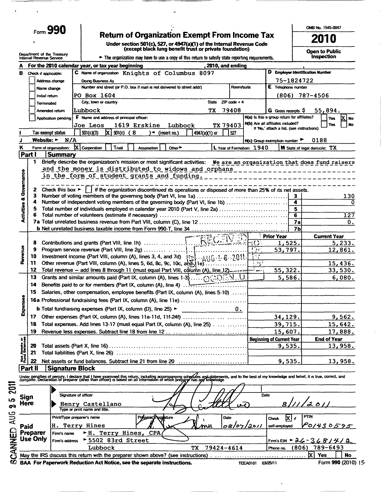 Image of first page of 2010 Form 990O for Knights of Columbus