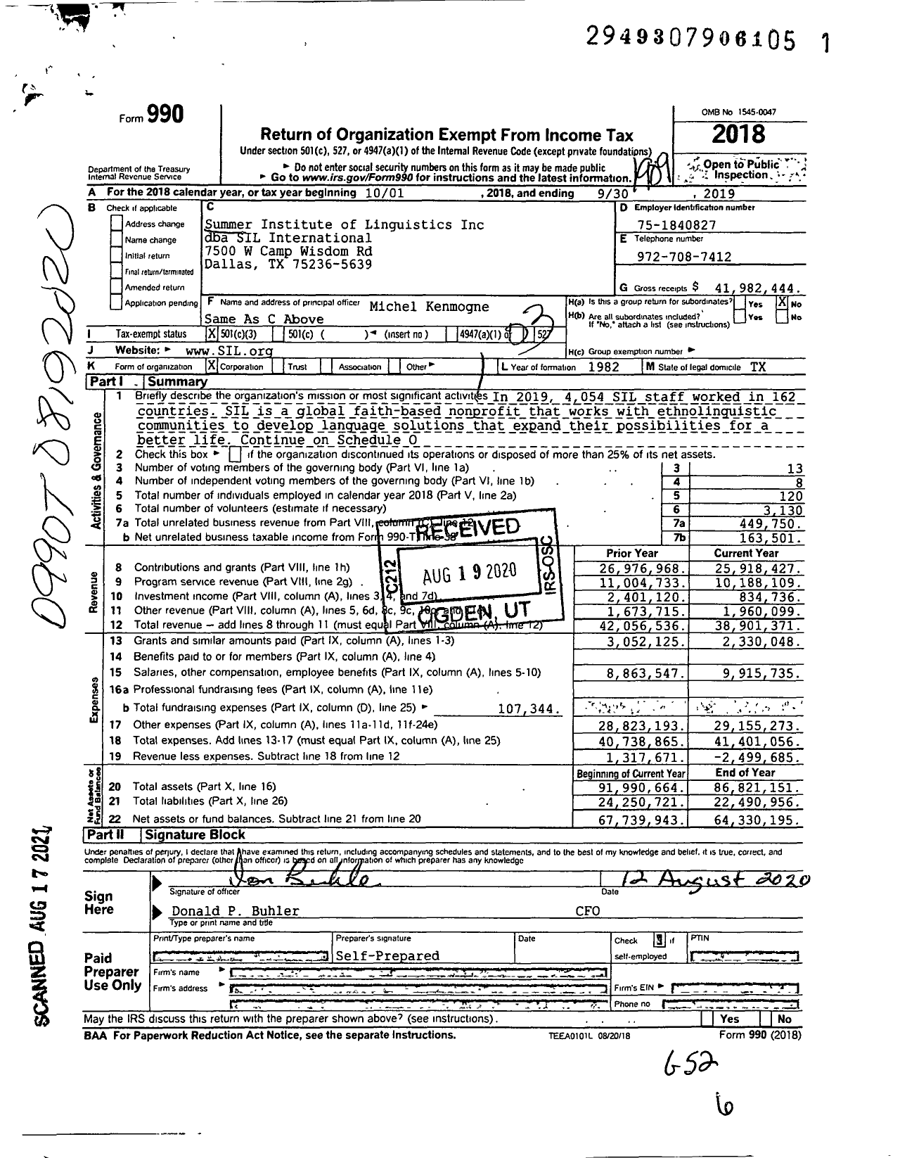 Image of first page of 2018 Form 990 for SIL International