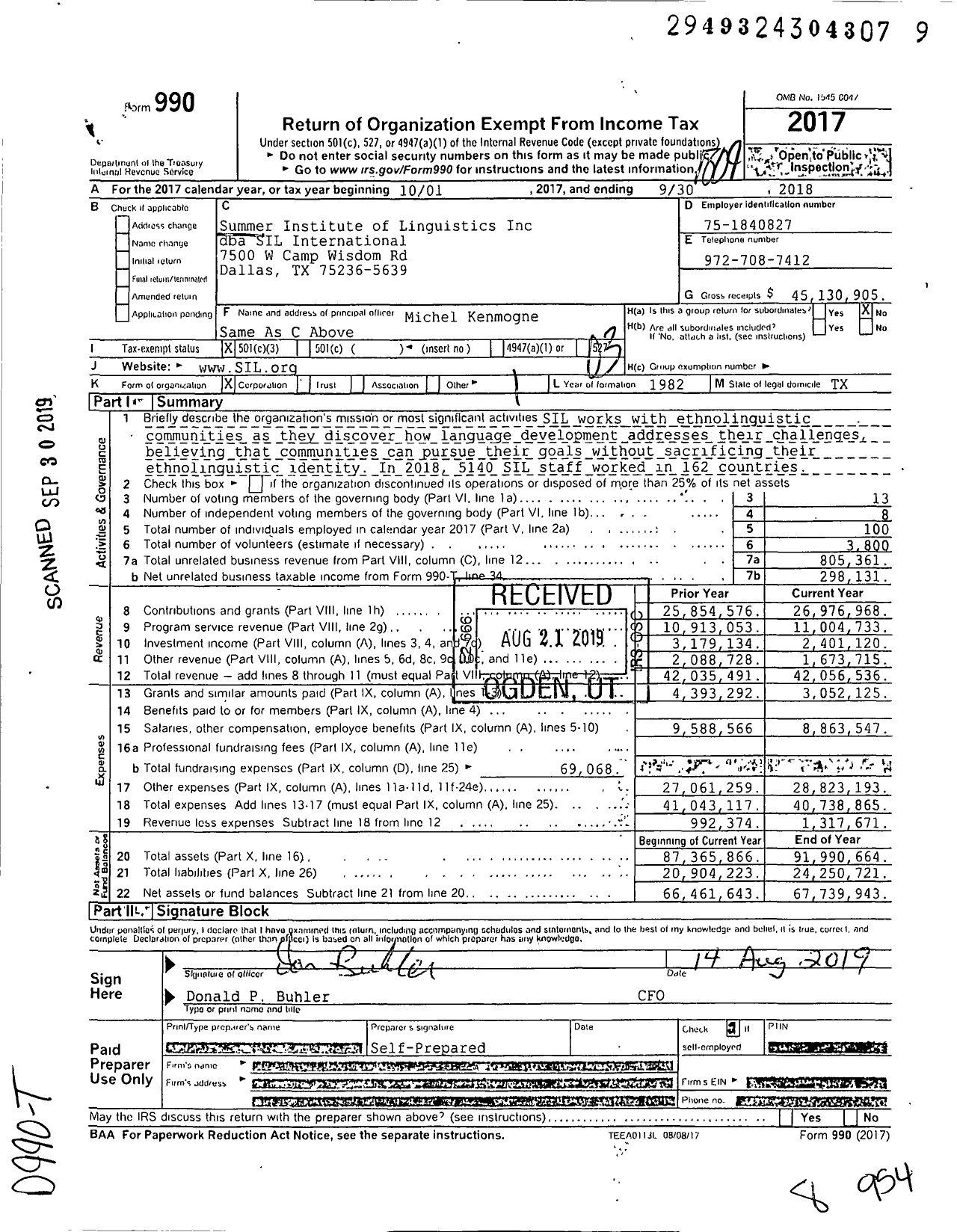 Image of first page of 2017 Form 990 for SIL International
