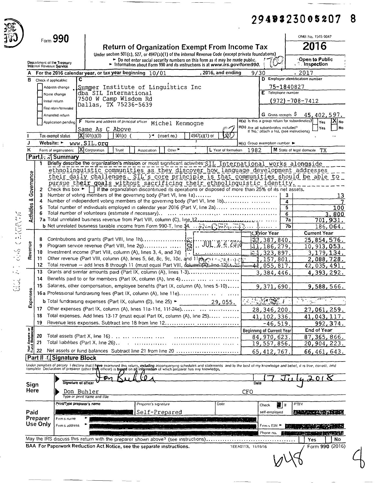 Image of first page of 2016 Form 990 for SIL International
