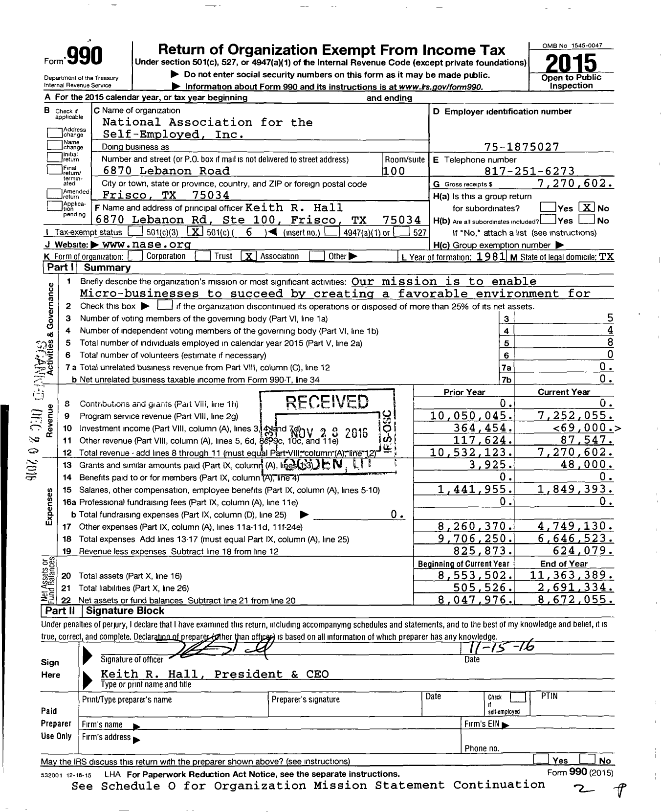 Image of first page of 2015 Form 990O for National Association for the Self-Employed