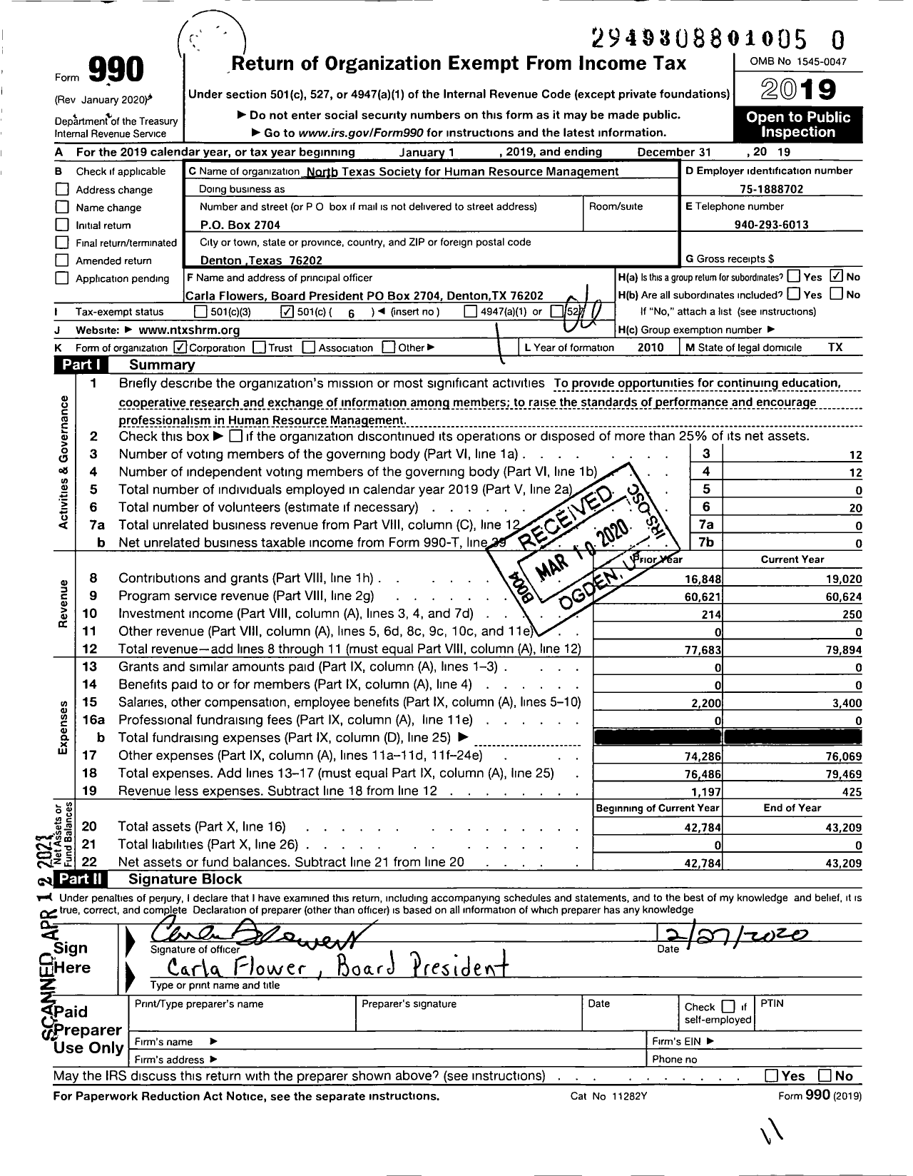 Image of first page of 2019 Form 990O for North Texas Society for Human Resource Management