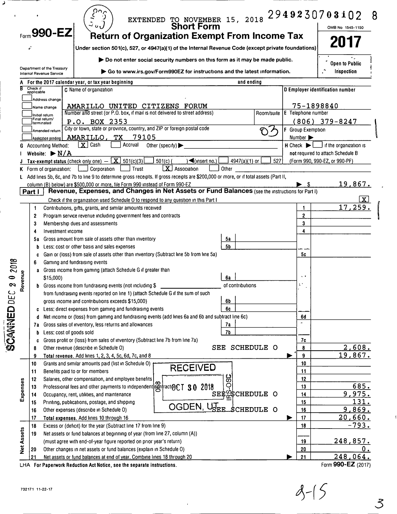 Image of first page of 2017 Form 990EZ for Amarillo United Citizens Forum