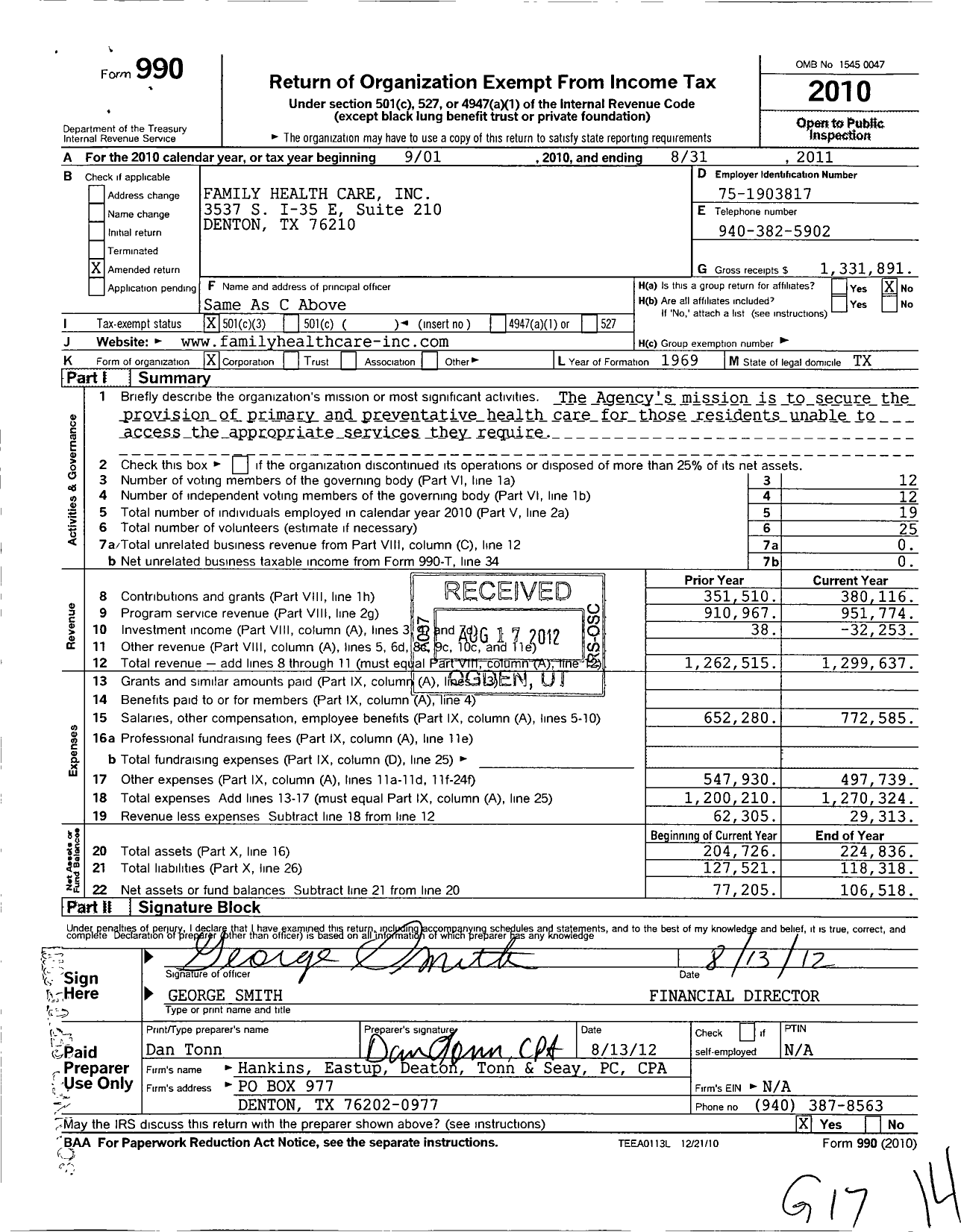 Image of first page of 2010 Form 990 for Family Health Care